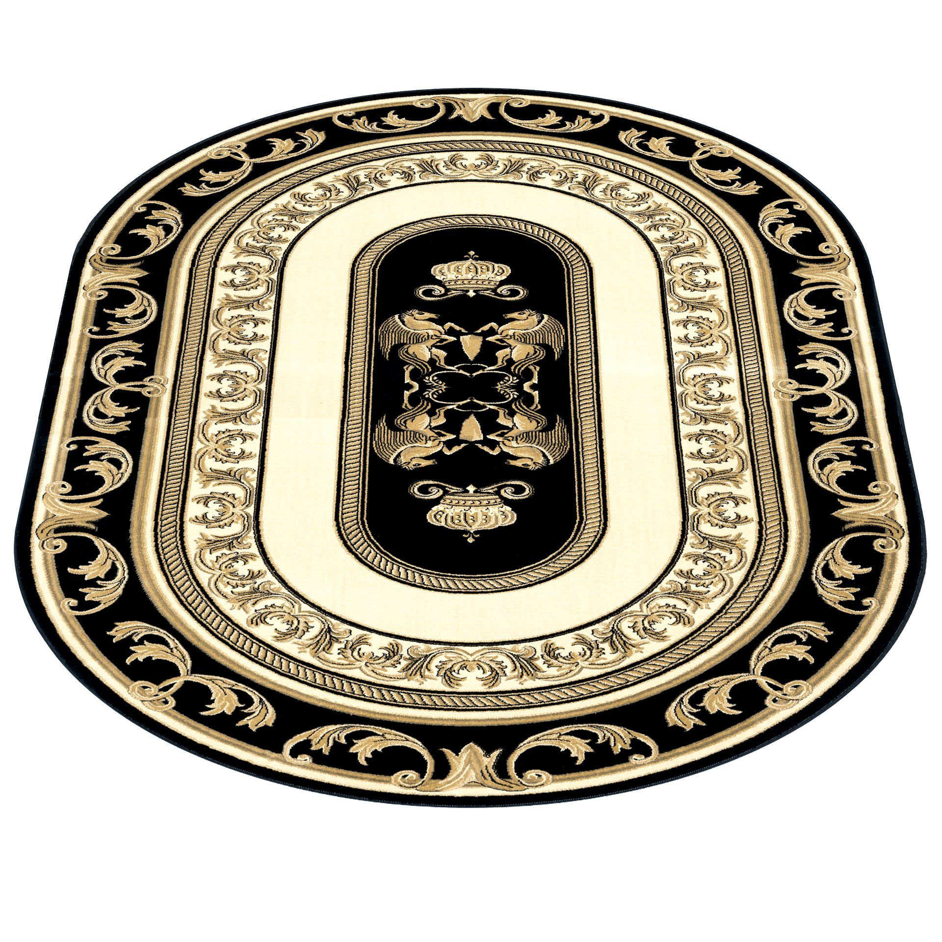 Belle Arti Teppich Premium Teppich Wohnzimmer schwarz gold kurzflor Viskose Pegasus Pferd, Oval, flauschig