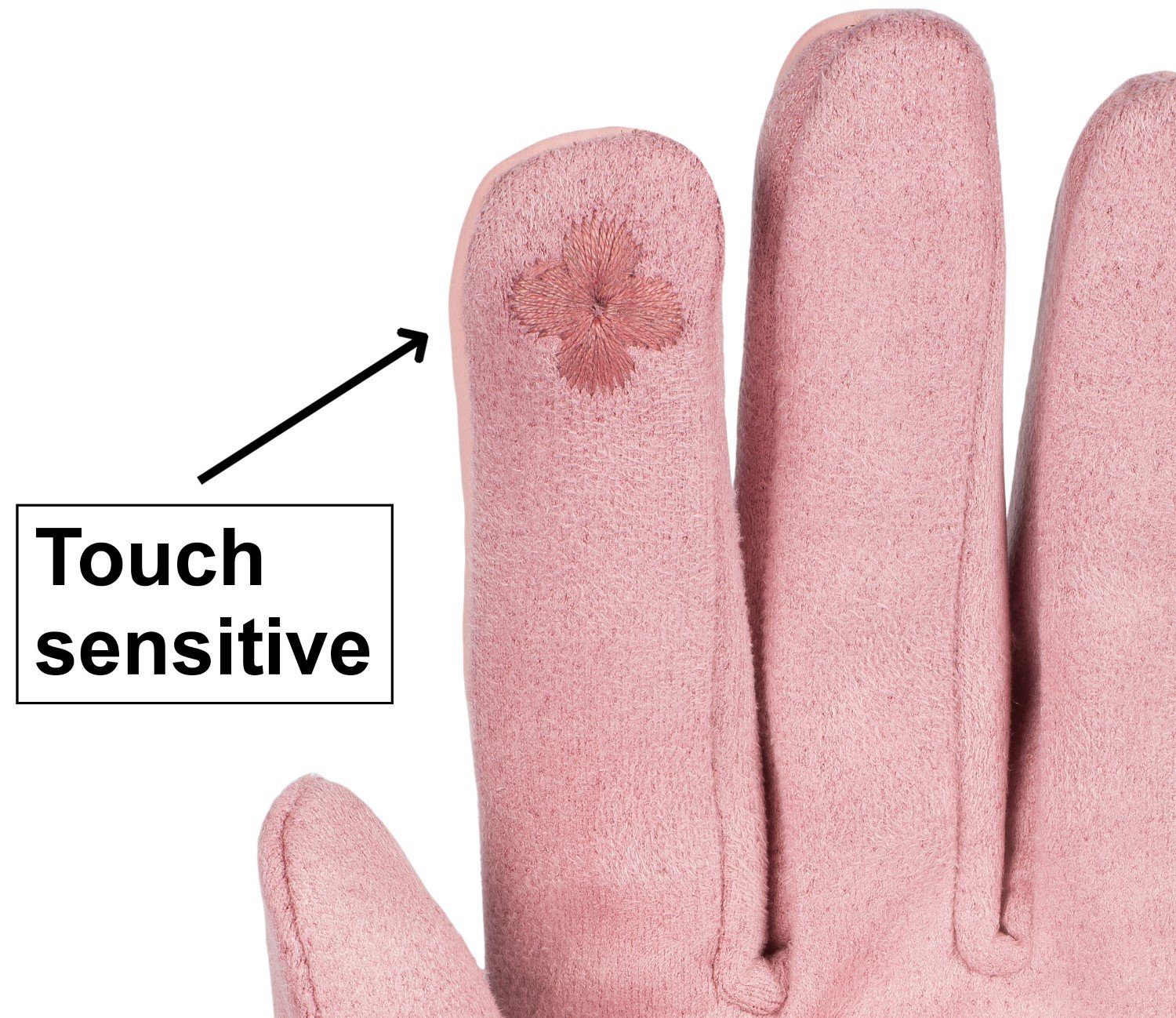 Touchscreen styleBREAKER bestickt Zick-Zack Fleecehandschuhe Handschuhe Rose