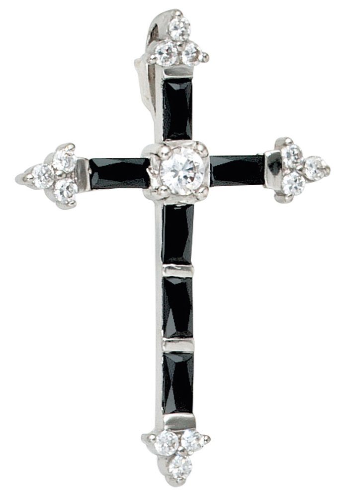 JOBO Kreuzanhänger Anhänger Kreuz, 925 Silber mit Zirkonia, Höhe ca. 30,4  mm, Breite ca. 21 mm, Tiefe ca. 2,4 mm