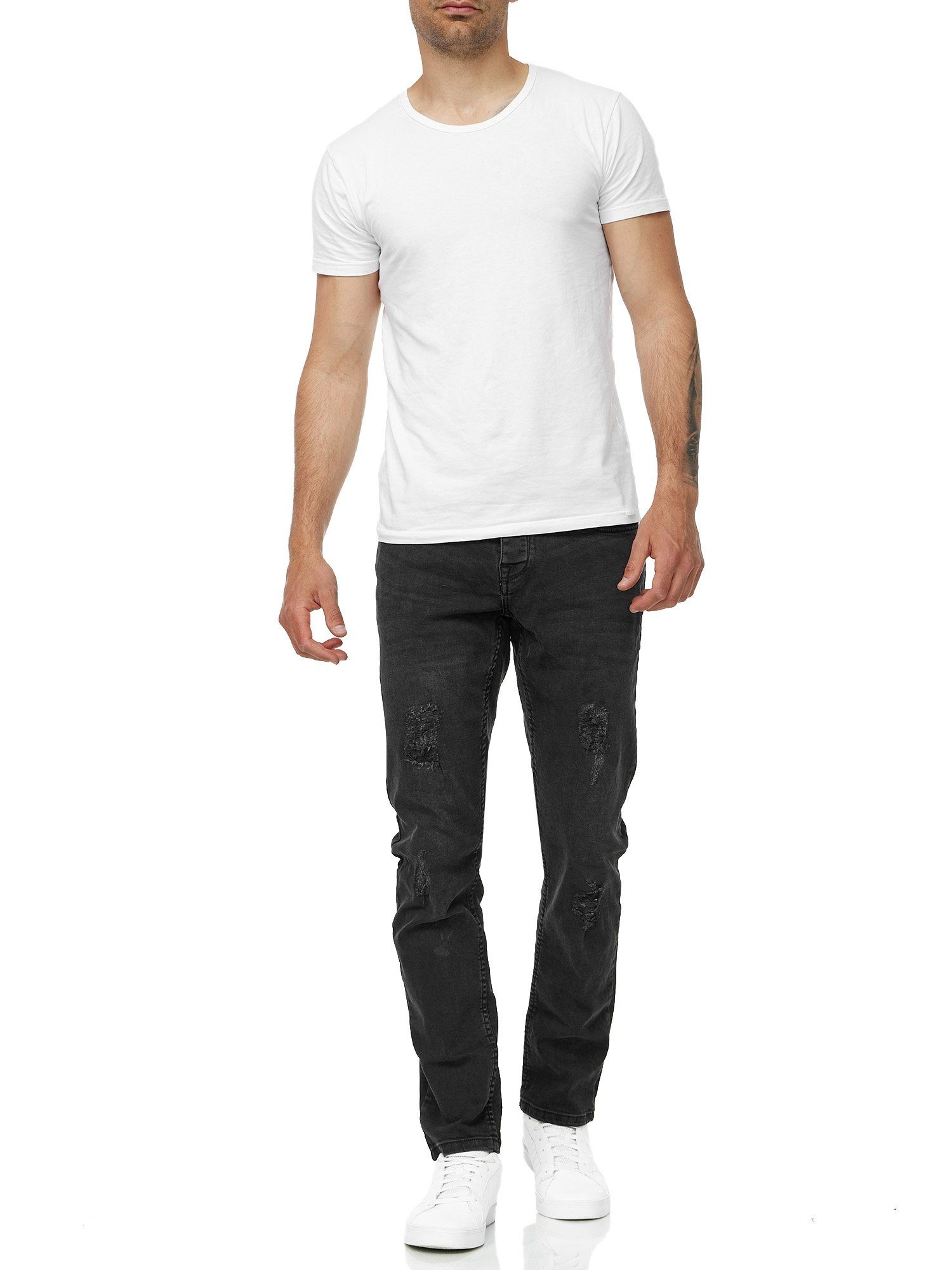Tazzio Slim-fit-Jeans 16525 Stretch im schwarz Destroyed-Look Elasthan & mit