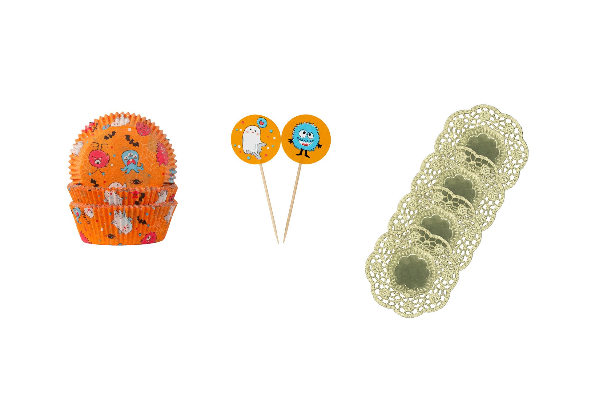 Demmler Muffinform Muffin + Picker Set - Spookey - mit goldenen Tassendeckchen, einfaches Backen und Dekorieren von Muffins und mehr - Made in Germany