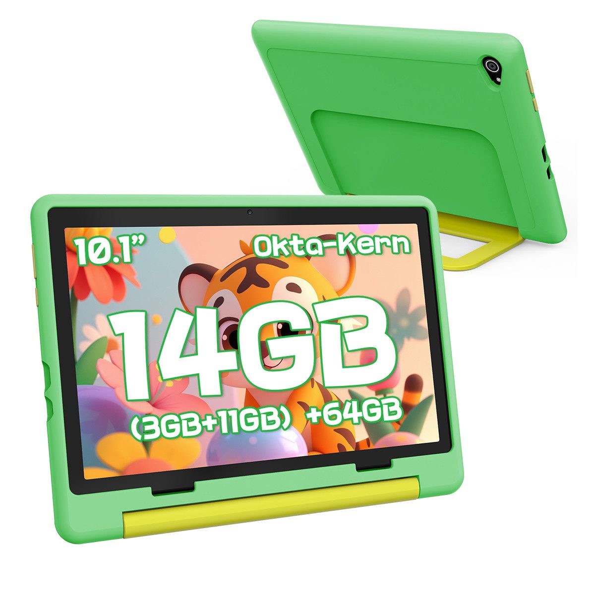 Happybe Android 14 10-Zoll, 14GB RAM + 64GB ROM (TF Expand 1TB) Kinder Tablet (64 GB)
