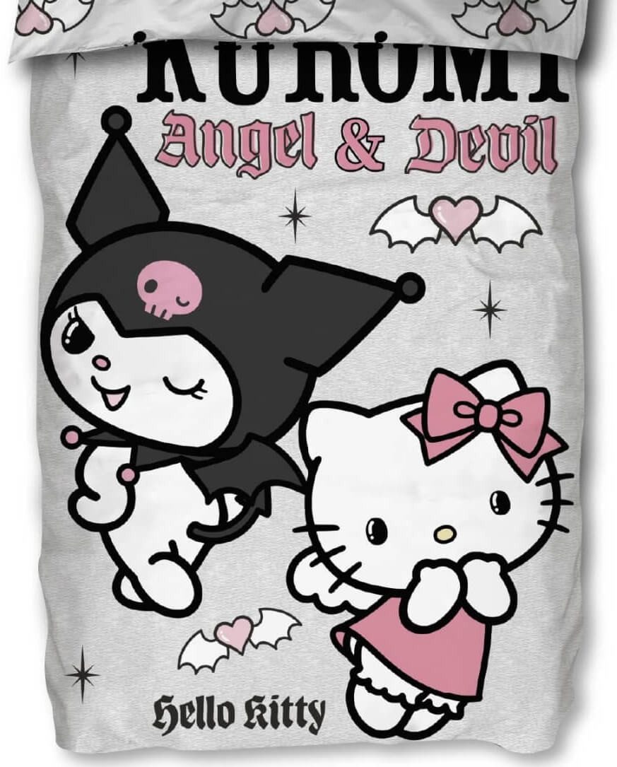 SkyBrands Bettwäsche Hello Kitty & Kuromi - Angel & Devil - Bettwäsche-Set, 135x200 & 80x80, Baumwolle, 100% Baumwolle