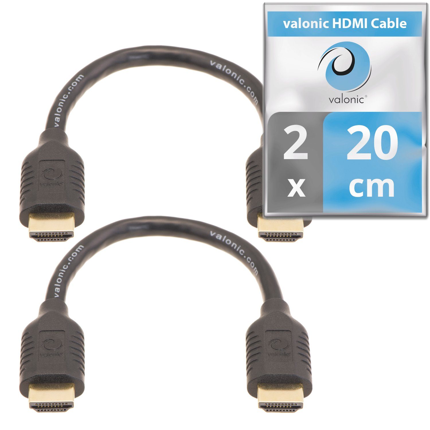 valonic valonic - HDMI Kabel, 20cm kurz, Doppelpack, Full HD, Ethernet HDMI- Kabel, HDMI Typ A, HDMI Typ A (20 cm), 4k, ARC, UHD, FullHD, Ethernet 0,2m  TV Kabel Monitor PC Laptop Switch