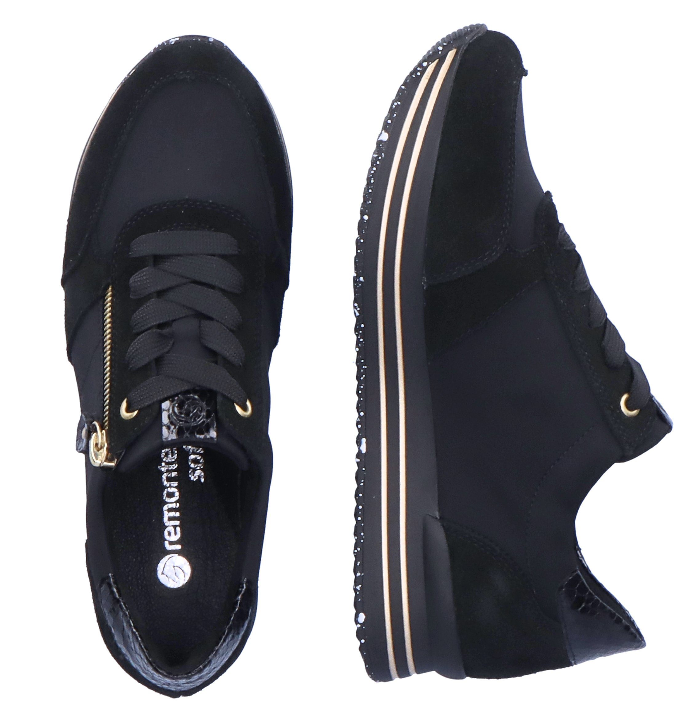 schwarz-schwarz Wechselfußbett praktischem Sneaker Remonte mit