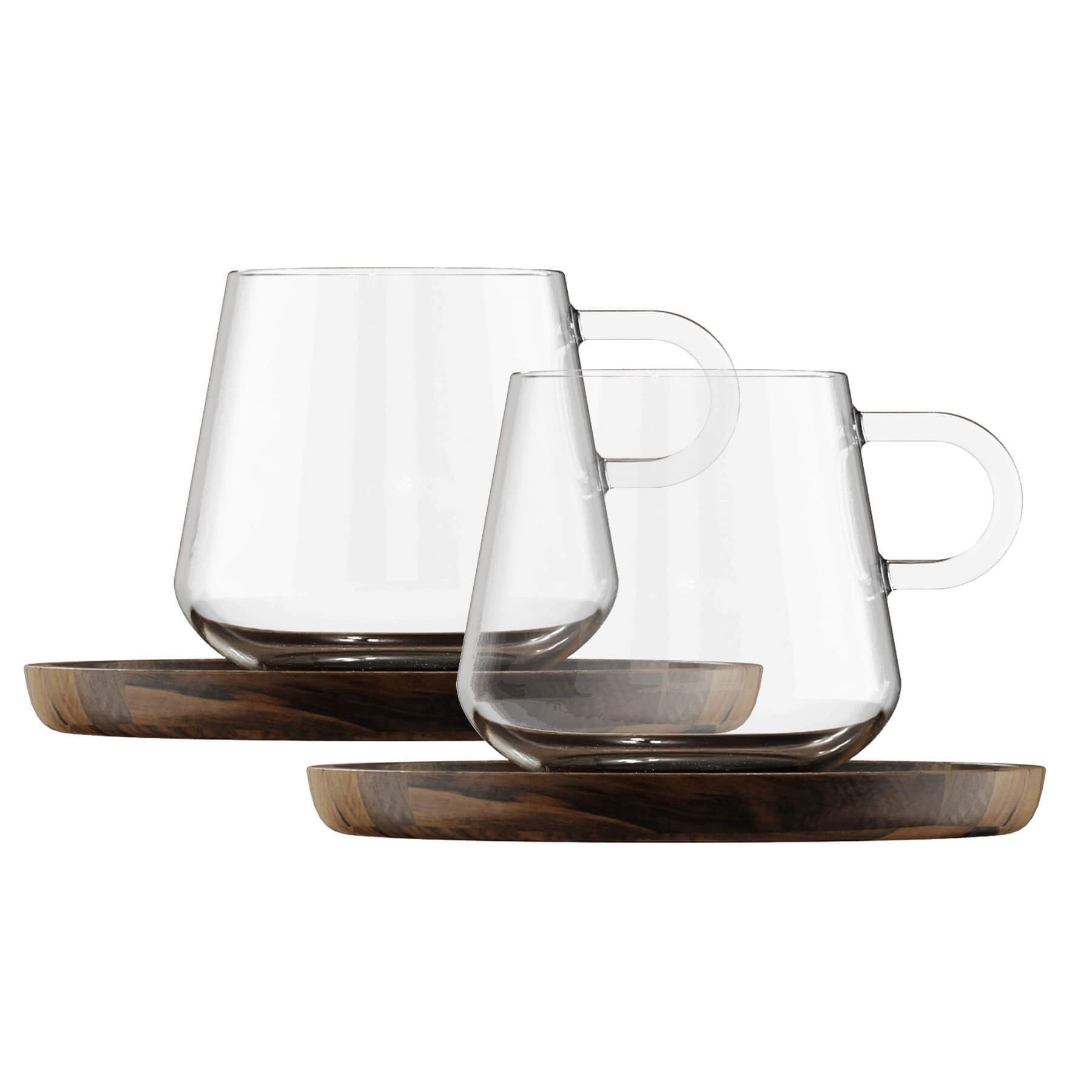 SIEGWERK Espressotasse SIEGWERK - GLAS-ESPRESSOTASSEN 2er Set mit Holzuntersetzer, Borosilikatglas/Holz