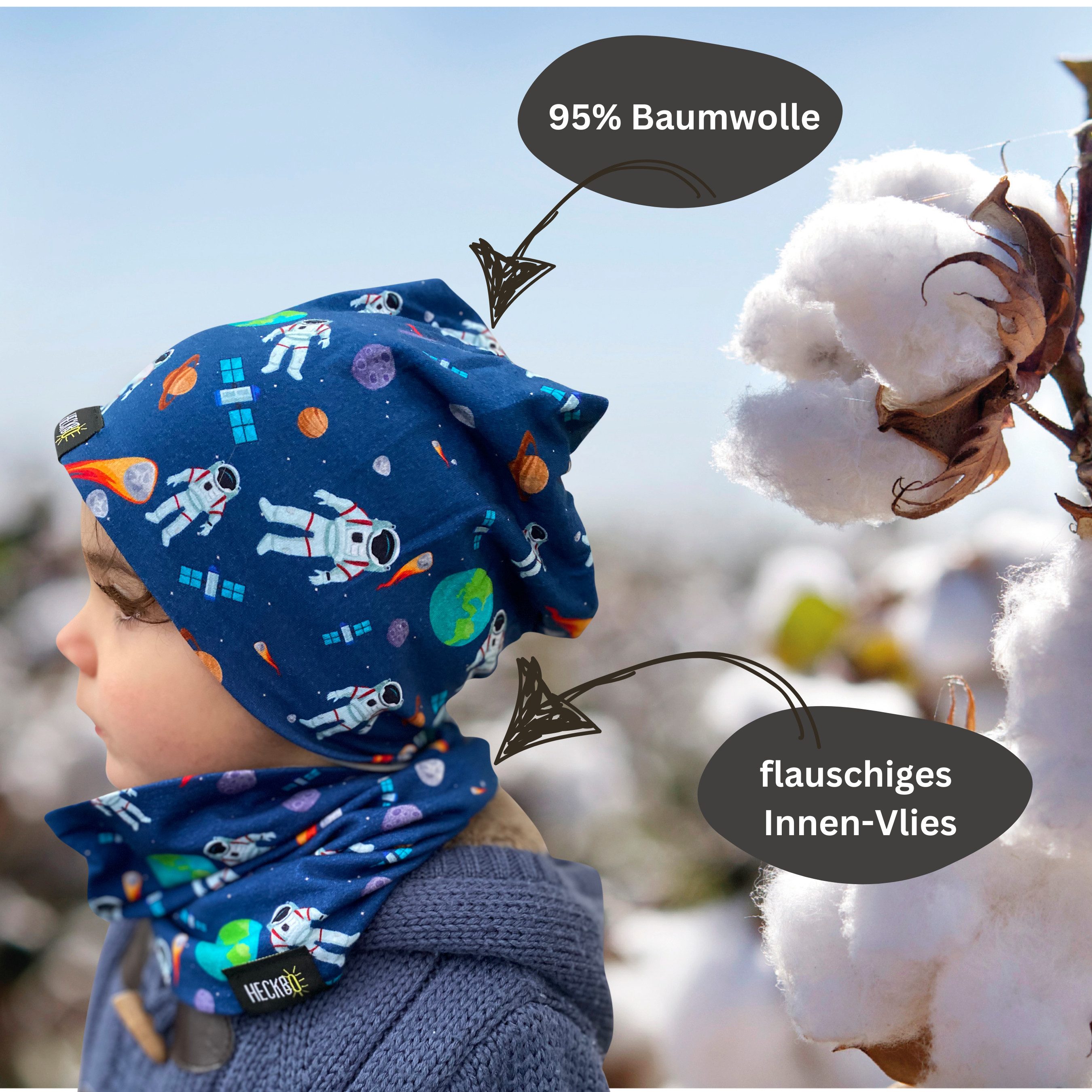 HECKBO Beanie HECKBO Kinder Mädchen Jungen Beanie Mütze & Loop-Schal Set