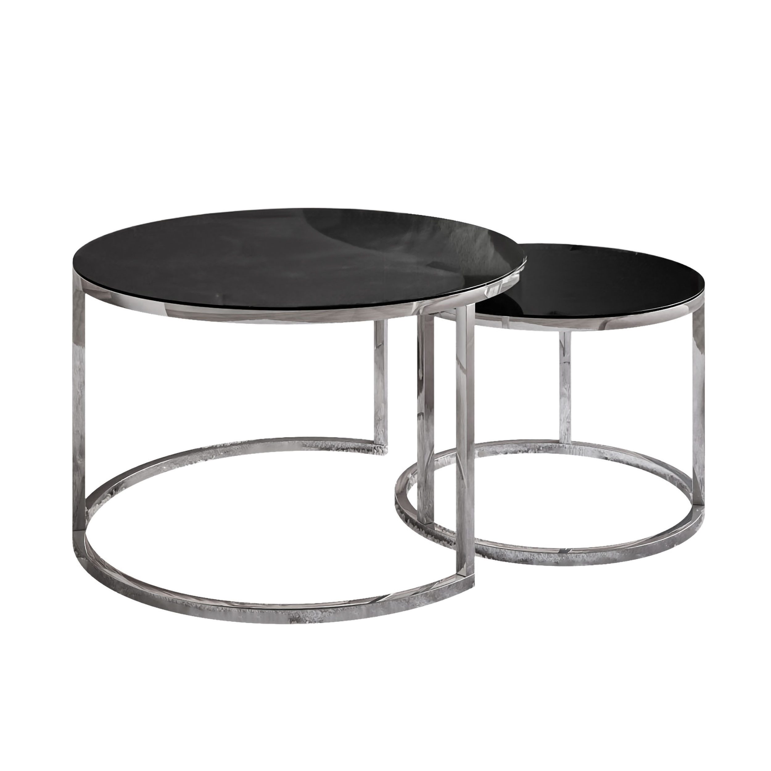 Lookway Couchtisch CIRI 2in1 GLASS mit Chromgestell (2er Set), Durchmesser: ⌀70 cm und ⌀50 cm
