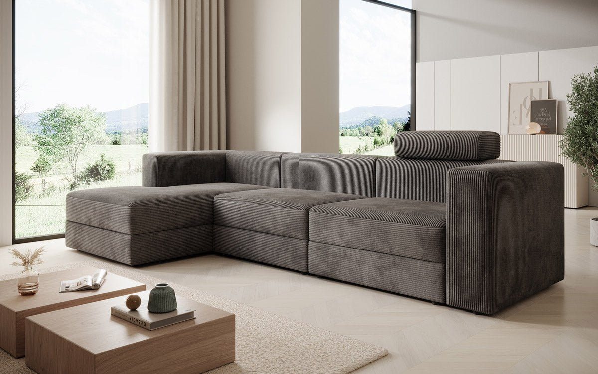 Luxusbetten24 Sofa Designer Sofa Stockholm, in Cord mit Stauraum
