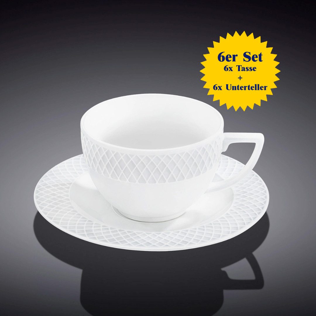 Wilmax England - Deutschland Cappuccinotasse Julia Diamond 6x Cappucino Tasse + 6x Untertasse, Porzellan