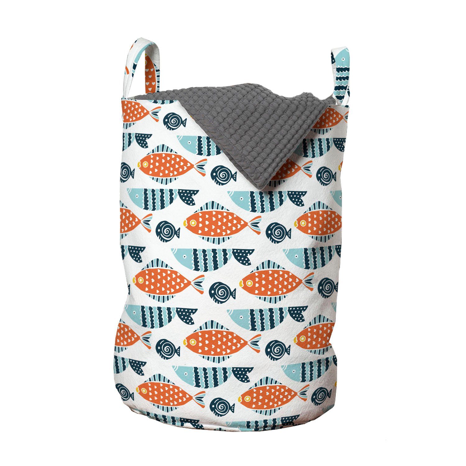 Abakuhaus Wäschesäckchen Wäschekorb mit Griffen Kordelzugverschluss für Waschsalons, Fisch Marine-Cartoon-Tier