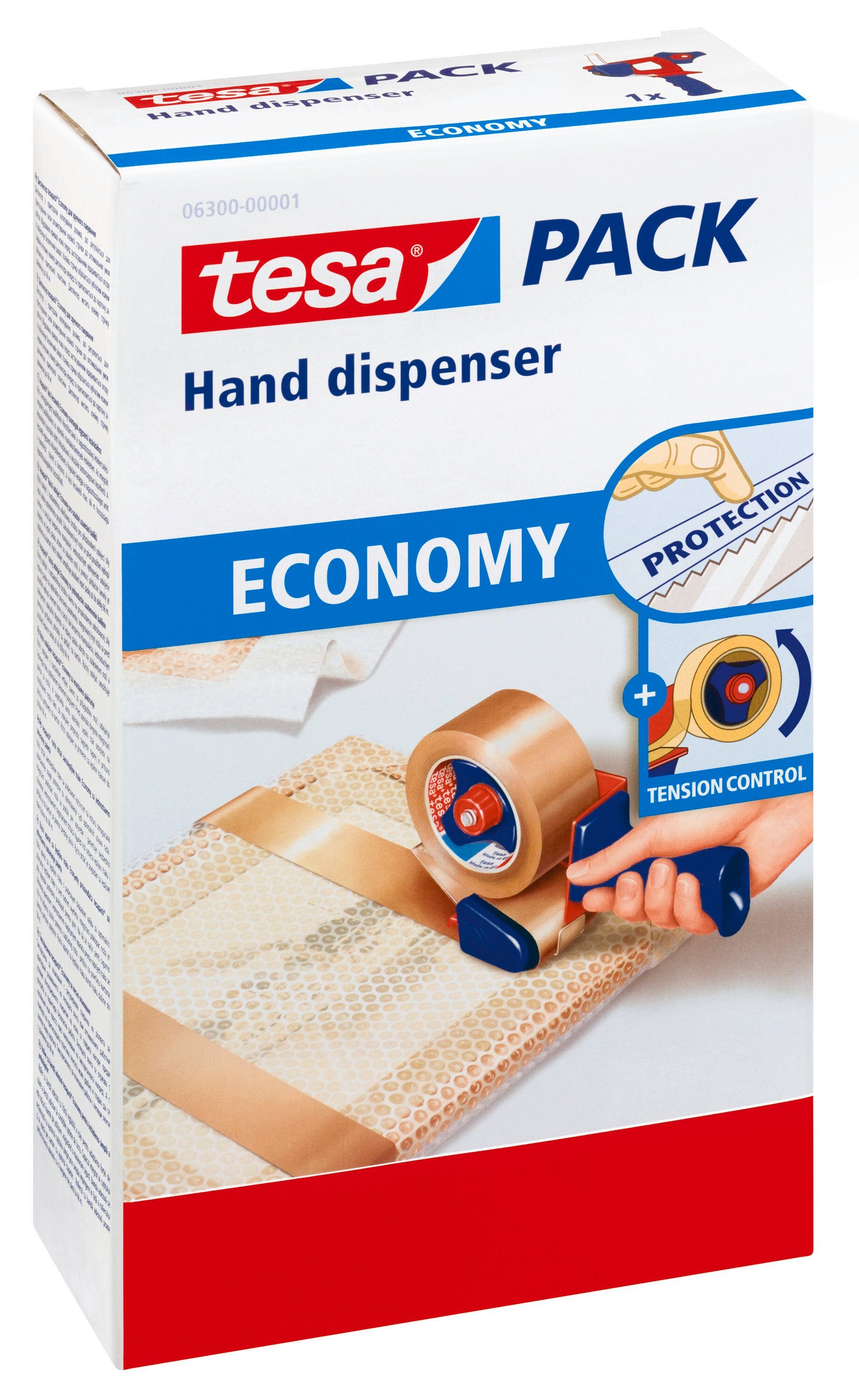 tesa Klebeband tesapack ECONOMY Handabroller sicheres / (Packung, leichtes Packbandabroller rot 1-St) blau für & - Verpacken