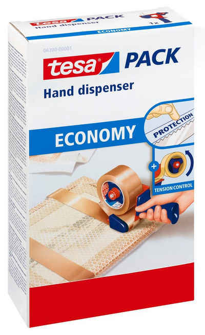 tesa Klebeband tesapack ECONOMY Handabroller (Packung, 1-St) Packbandabroller für leichtes & sicheres Verpacken - blau / rot