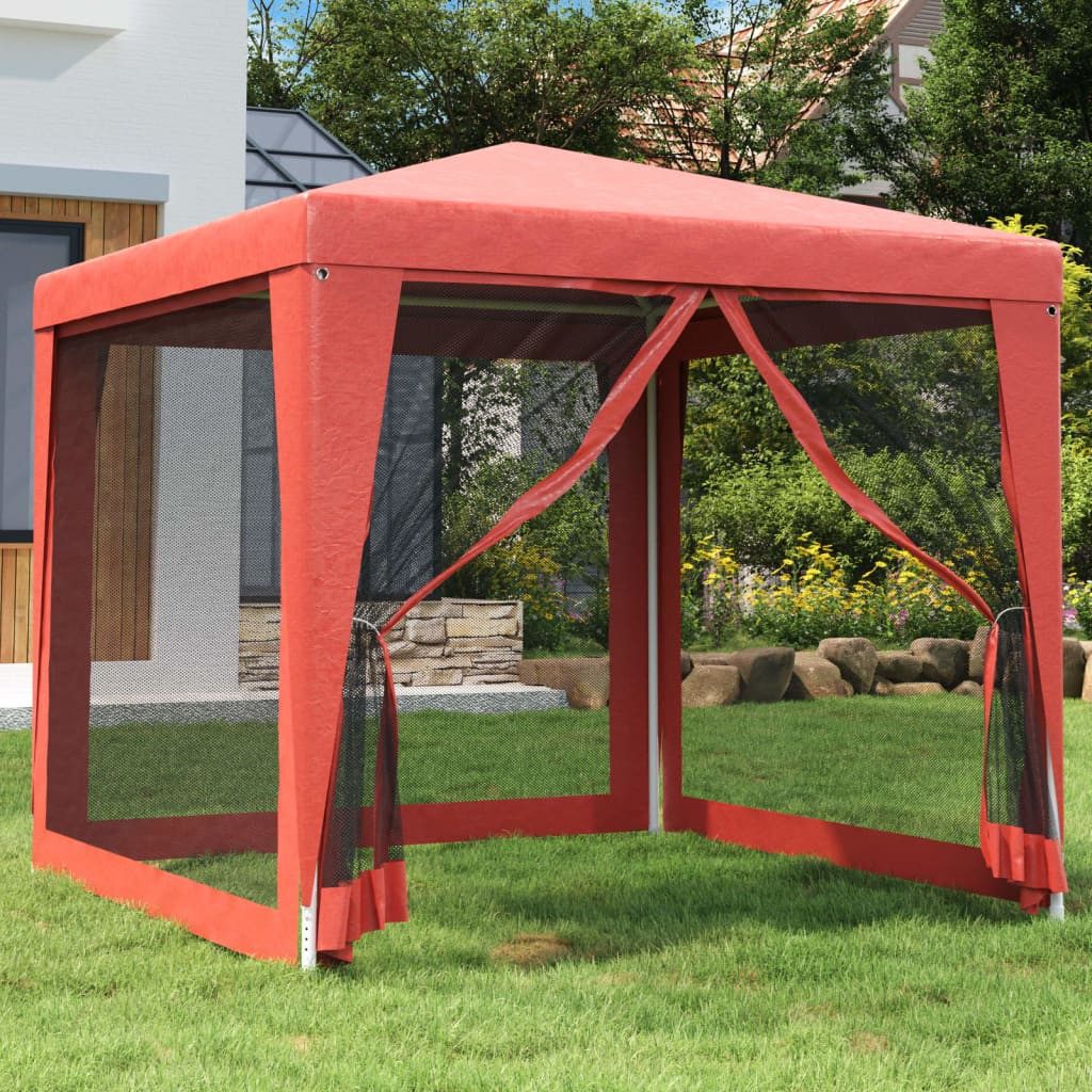 furnicato Partyzelt 250x250x245 cm Rot mit wasserfestem HDPE-Dach und, UV-beständiger Pavillon mit Insektenschutz und Reißverschluss-Zugang