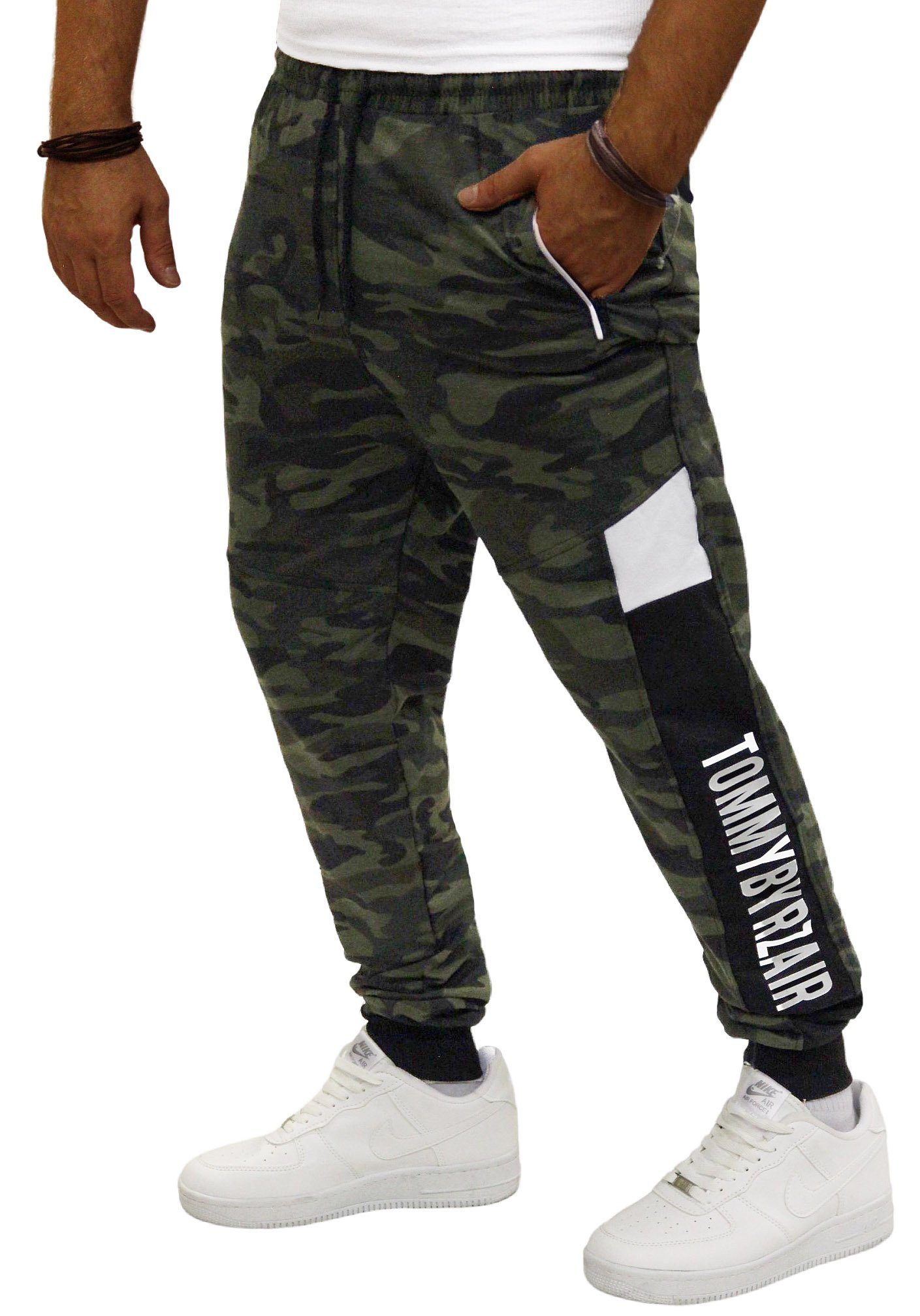 Fitnesshose Herren Camou-Dunkel Trainingshose Hose Sporthose Army Jogginghose RMK (H.107) Camouflage Tarn