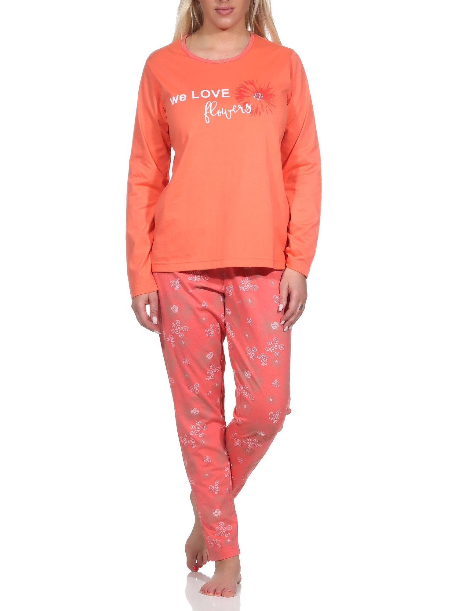 Pyjama Verspielter Damen Pyjama lang, Schlafanzug mit floralem Muster