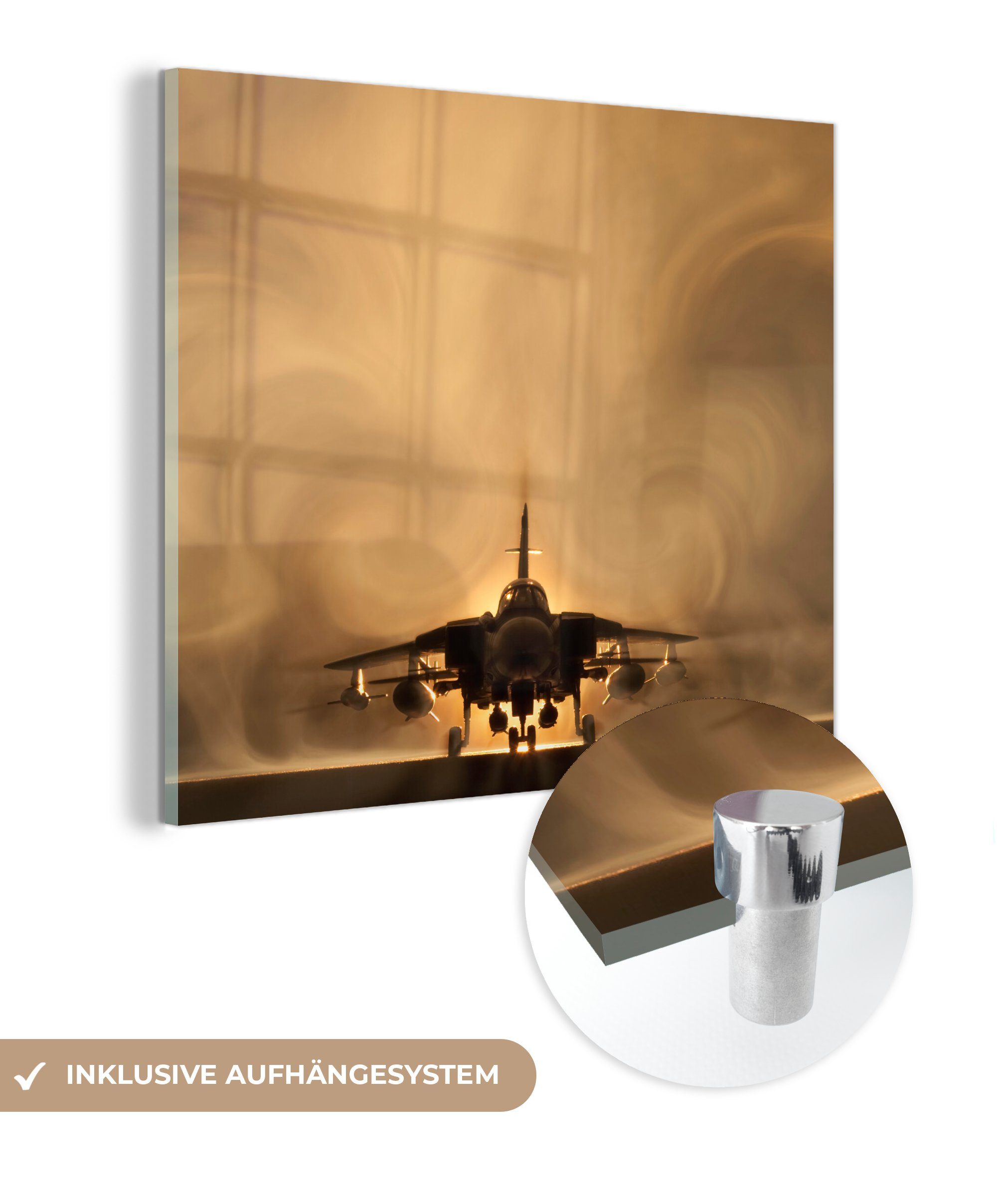 MuchoWow Acrylglasbild Ein - Glas Glasbilder in - Glas Bilder einem Wanddekoration Foto auf St), (1 Tornado, auf - Kampfflugzeug Wandbild