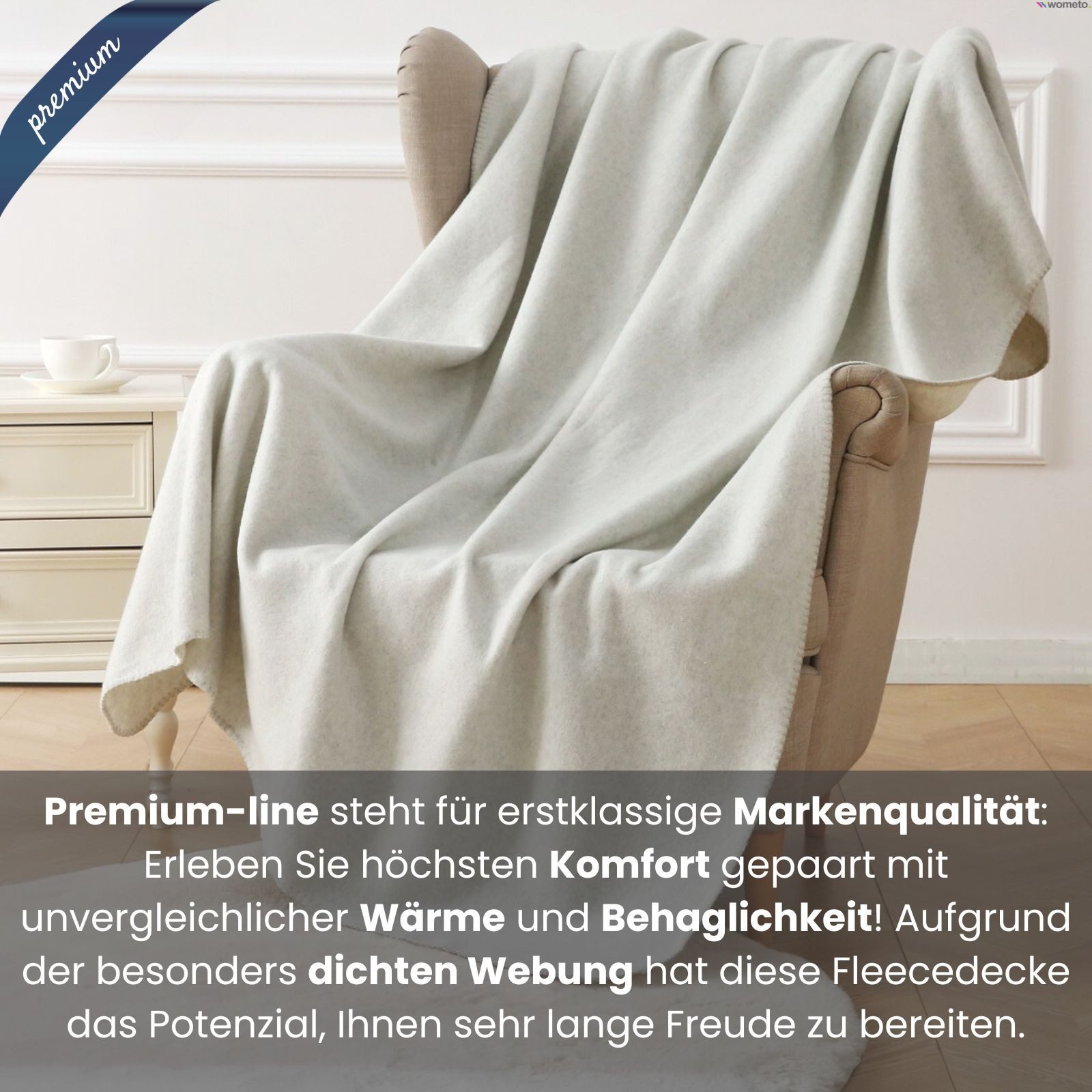 Wohndecke Premium-Fleecedecke in 2 Größen, wometo, OEKO-TEX®, extra dick, Qualitäts-Kettelrand & Anti-Pilling – Bild 5 von 5