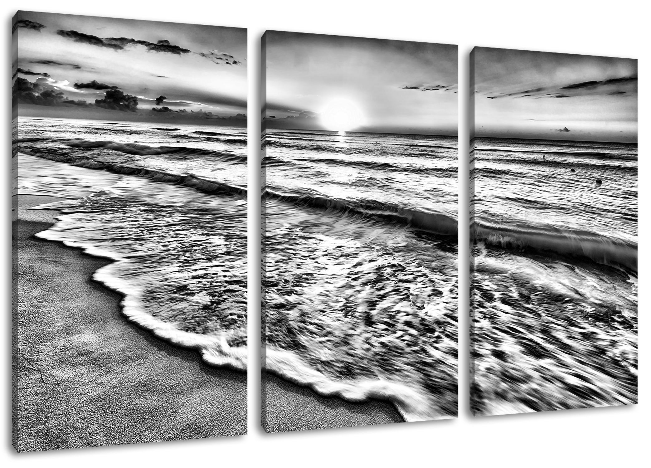 Pixxprint Leinwandbild Meer bei Sonnenuntergang, Meer bei Sonnenuntergang 3Teiler (120x80cm) (1 St), Leinwandbild fertig bespannt, inkl. Zackenaufhänger