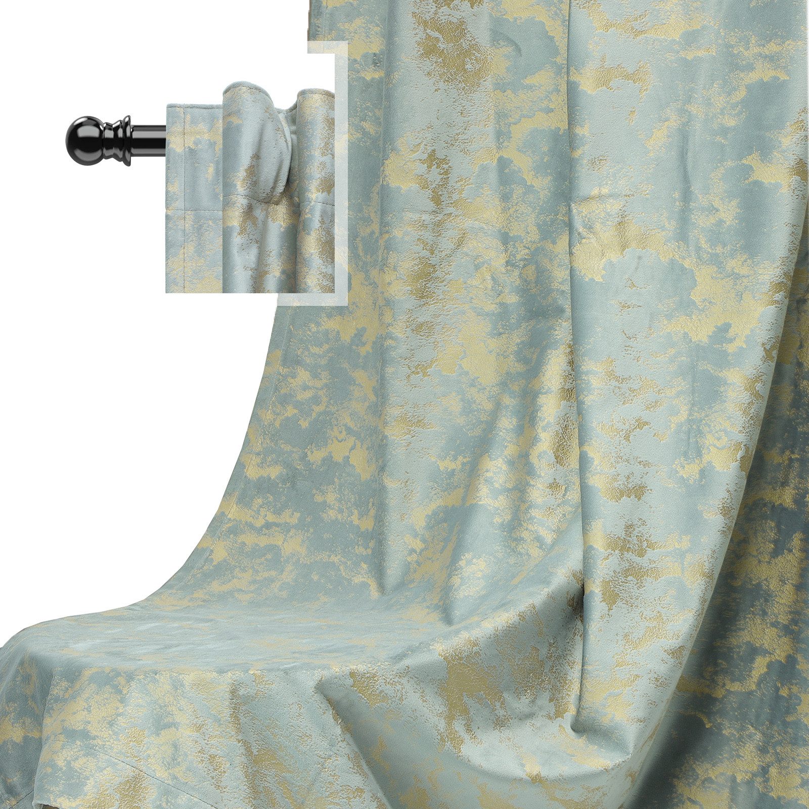 BTTO V&G Verdunkelungsvorhang Gardinen-Sets 2St, Samt Multifunktionsband mit Golddruck, Thermovorhänge Blickdicht Vorhänge Glitzer-Muster