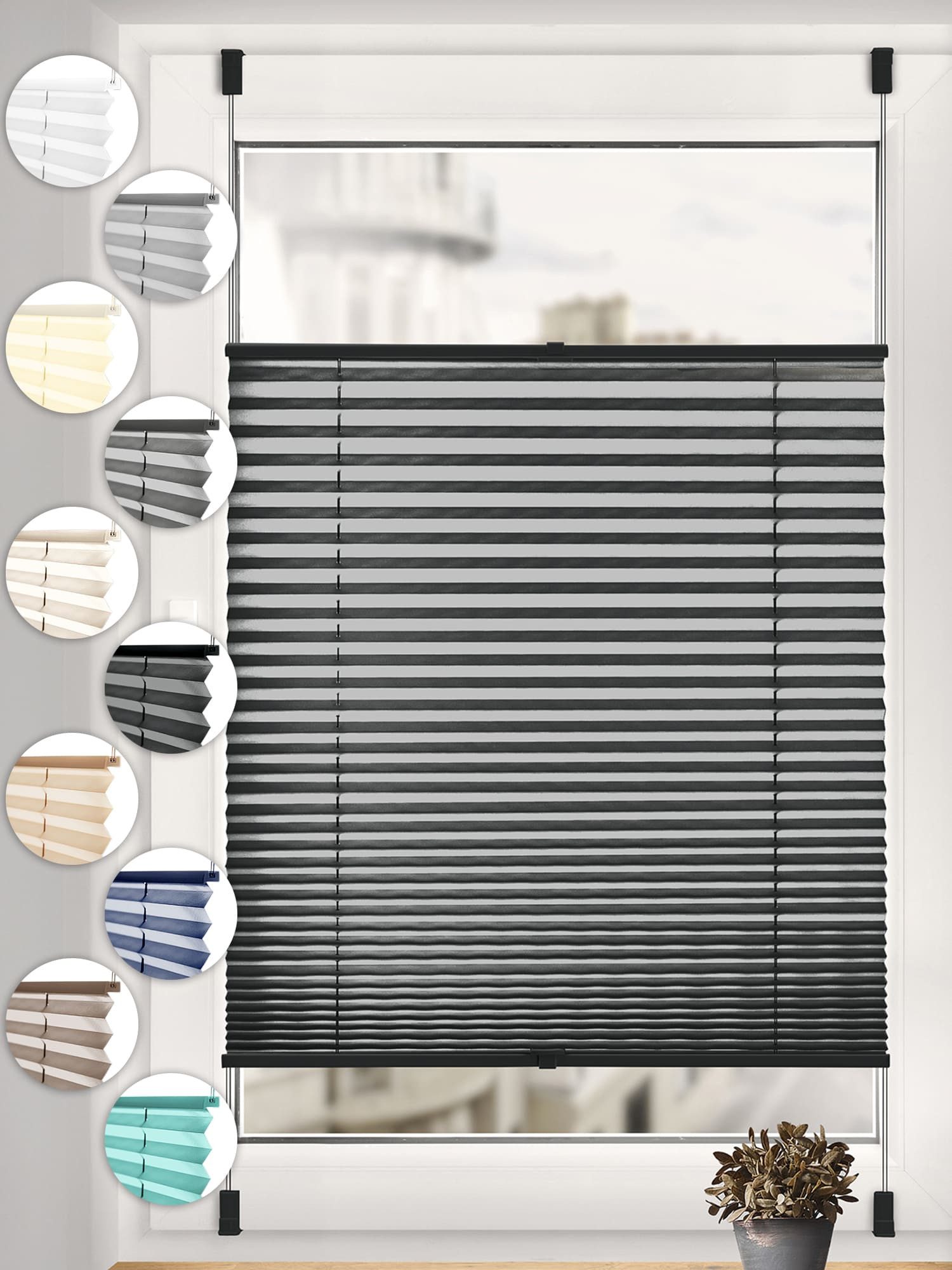 Sonello Plissee ohne Bohren Rollo Klemmfix für Fenster & Tür Lichtschutz, blickdicht, ohne Bohren, verspannt, Klemmfix, 30cm x 100cm Schwarz Faltrollo, Easyfix, Sonnenschutzrollo, Jalousie