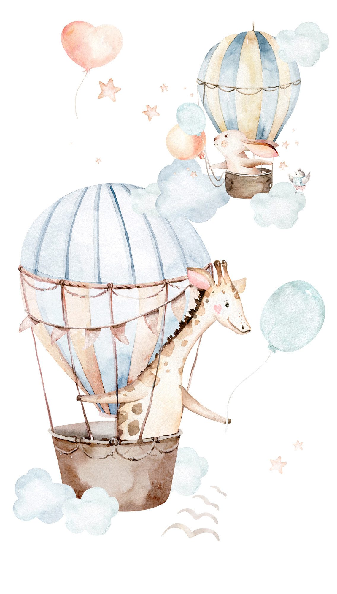 Rasch Fototapete Kinderzimmer Tiere in Heißluftballons - 2,8m x 1,59m, strukturiert, Tiere, Comic, gemustert, (1 St), Heißluftballons