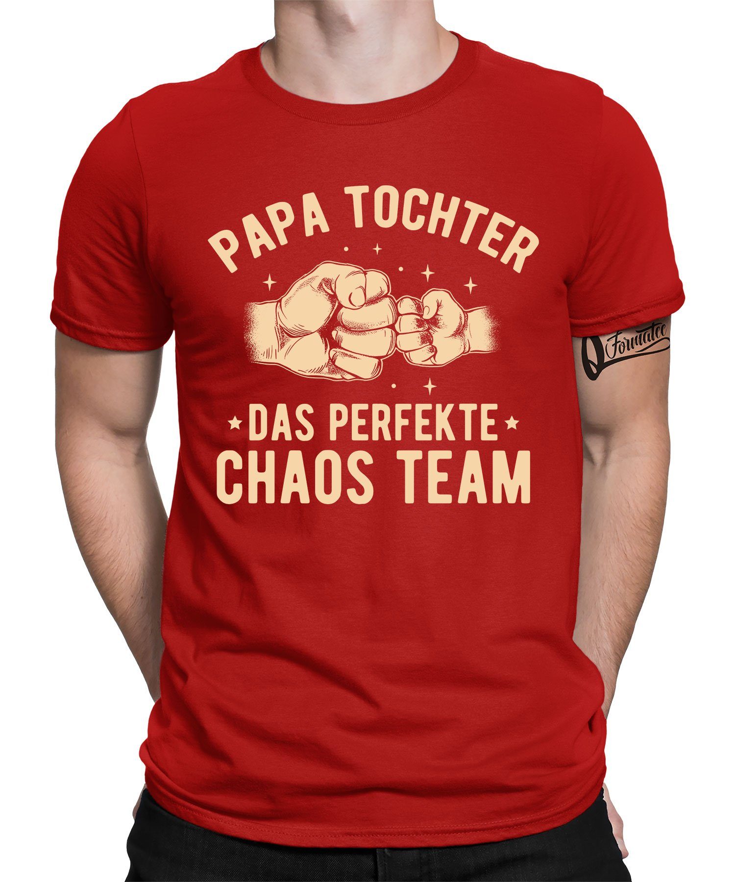 Quattro Formatee Kurzarmshirt Papa Vatertag perfektes Tochter Rot (1-tlg) Vater T-Shirt Team - Herren