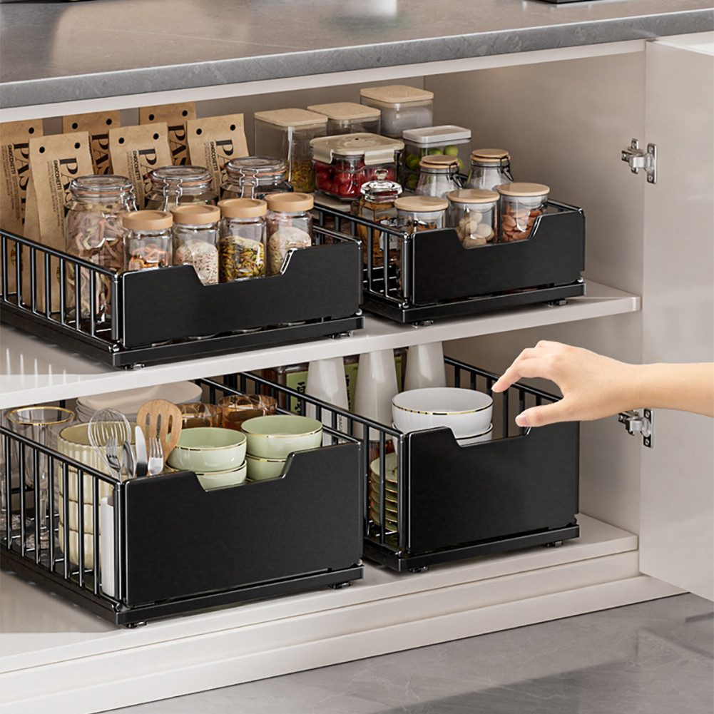 GarveeMore Küchenorganizer-Set Metall Ausziehbare Schubladen für Küchen Schrank-Organisator Ausziehen, H18/11CM W30/25CM Schubladen für die Vorratskammer Badezi – Bild 3 von 5