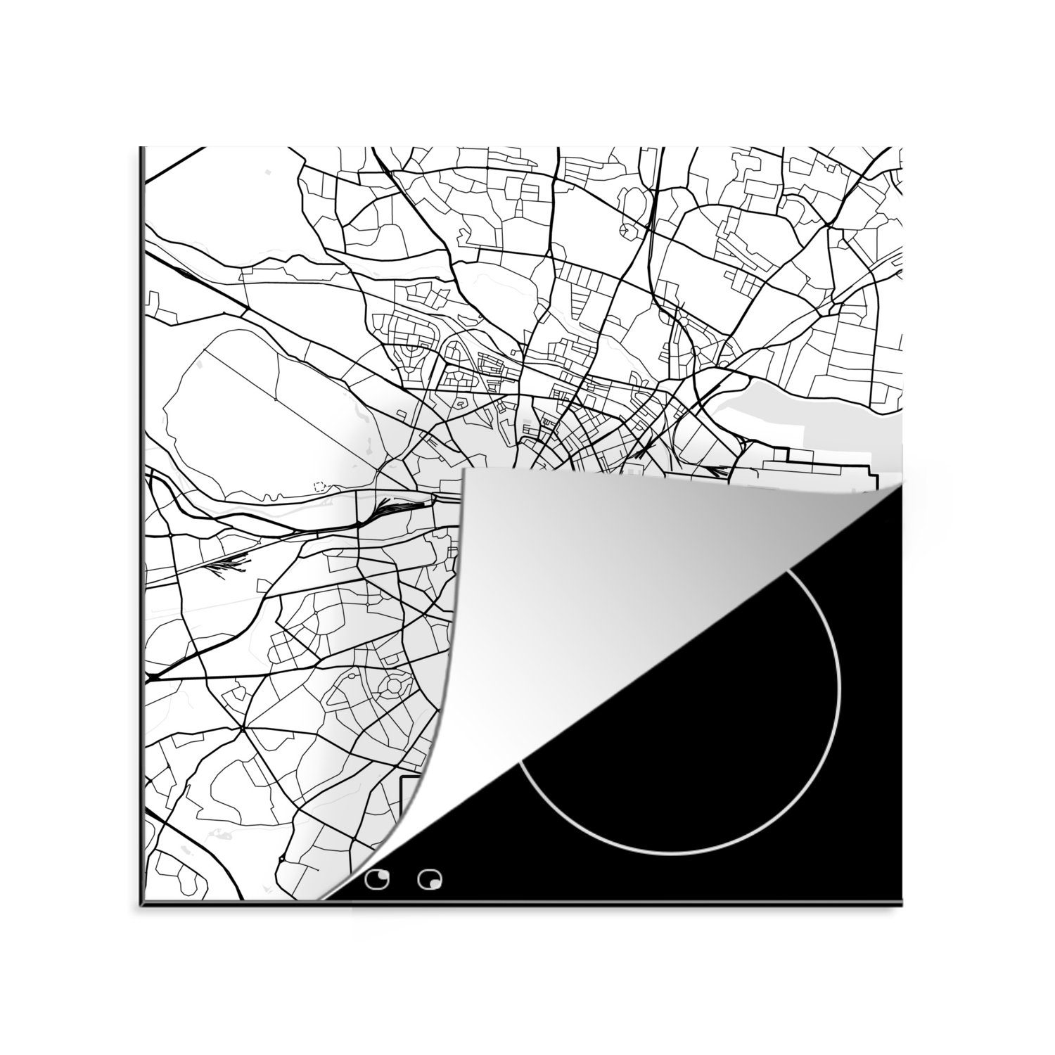 MuchoWow Herdblende-/Abdeckplatte Karte - - Schwarz und Karte, tlg), küche Vinyl, 78x78 Dublin (1 Stadtplan für - - cm, Arbeitsplatte Ceranfeldabdeckung, weiß