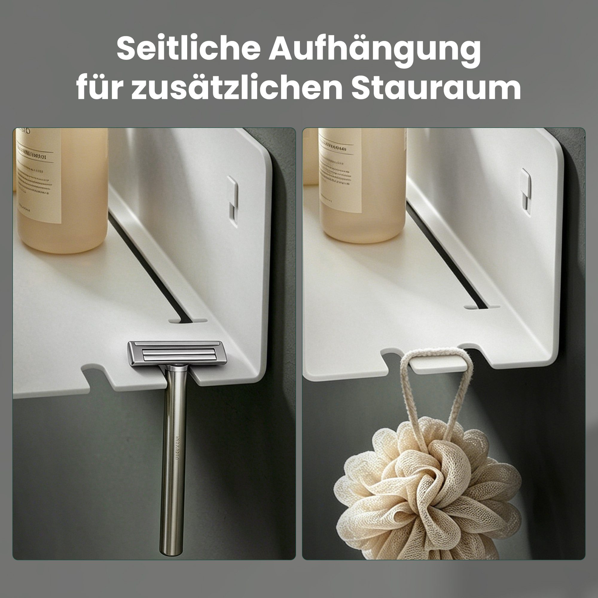 Mai & Mai Duschablage Duschregal Badezimmer Ablage aus kohlenstoffstahl Regol-18, Für Dusche, Bad und Küche, Kleben oder Bohren, Erhöhter Schutzrand