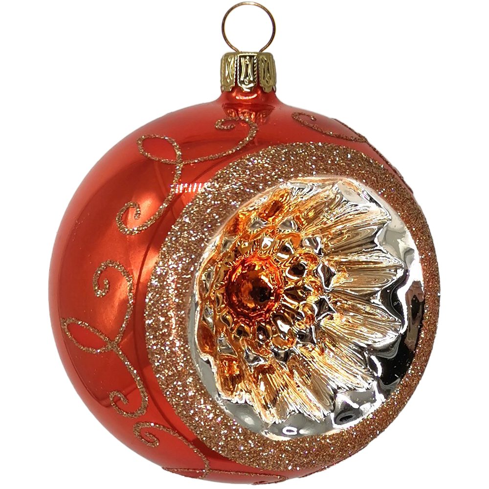 Schatzhauser Weihnachtsbaumkugel Reflexkugel Spitzenbordüre orange opal (1 St), mundgeblasen, handbemalt