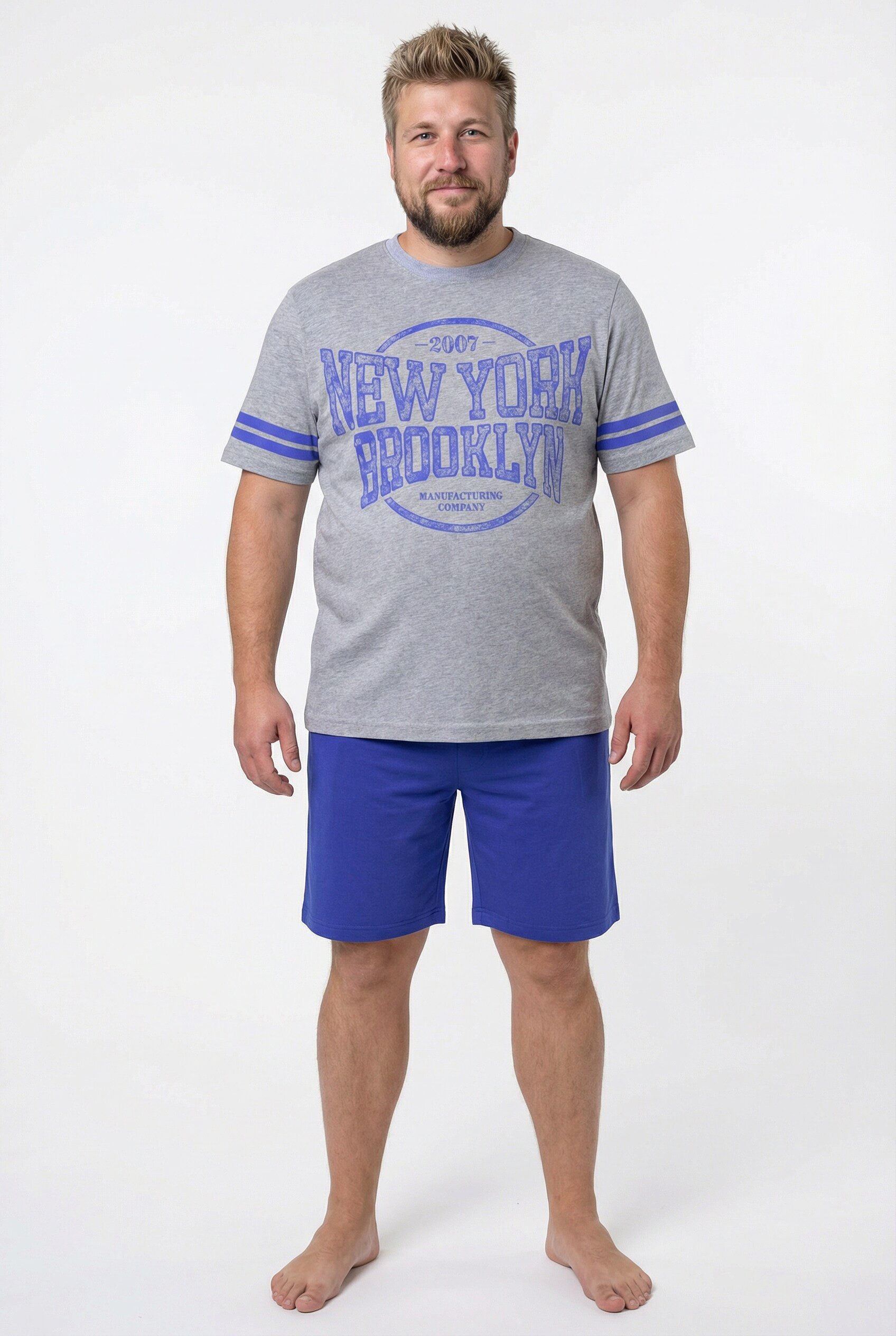 Schlafanzug Schlafanzug Bauchfit Zweiteiler T-Shirt Brustprint