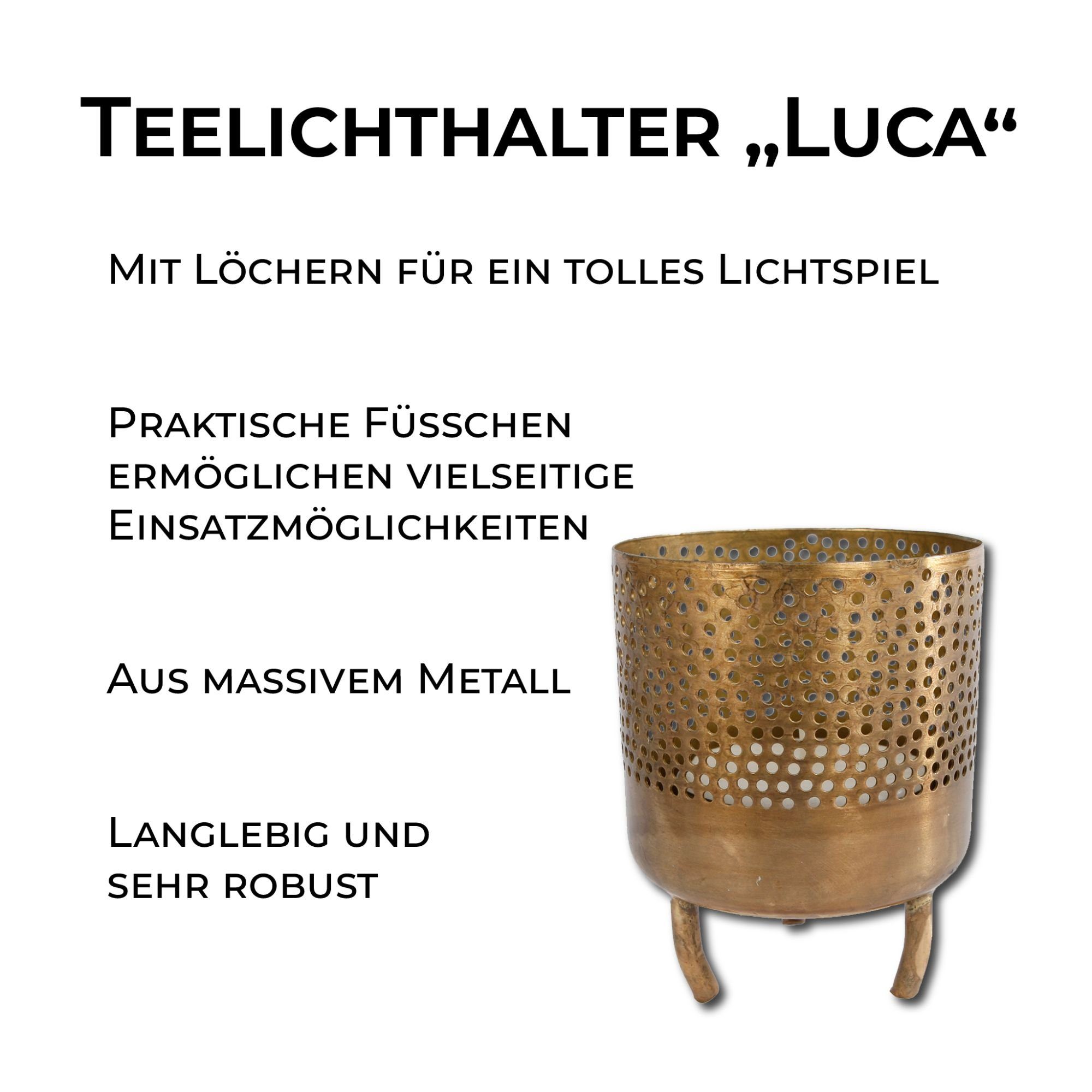 Rivanto Teelichthalter Luca (1 St), orientalischen 8x8x10 Design, Farbe Größe im gold, cm Teelichtständer