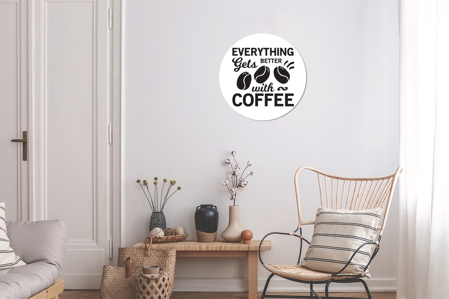 Sprichwörter Wandbild, Kreis (1 Wanddekoration Wohnzimmer, Zitate Kaffee, St), - - besser 30x30 Forex, Kaffee alles Rundes wird Mit cm MuchoWow Gemälde -