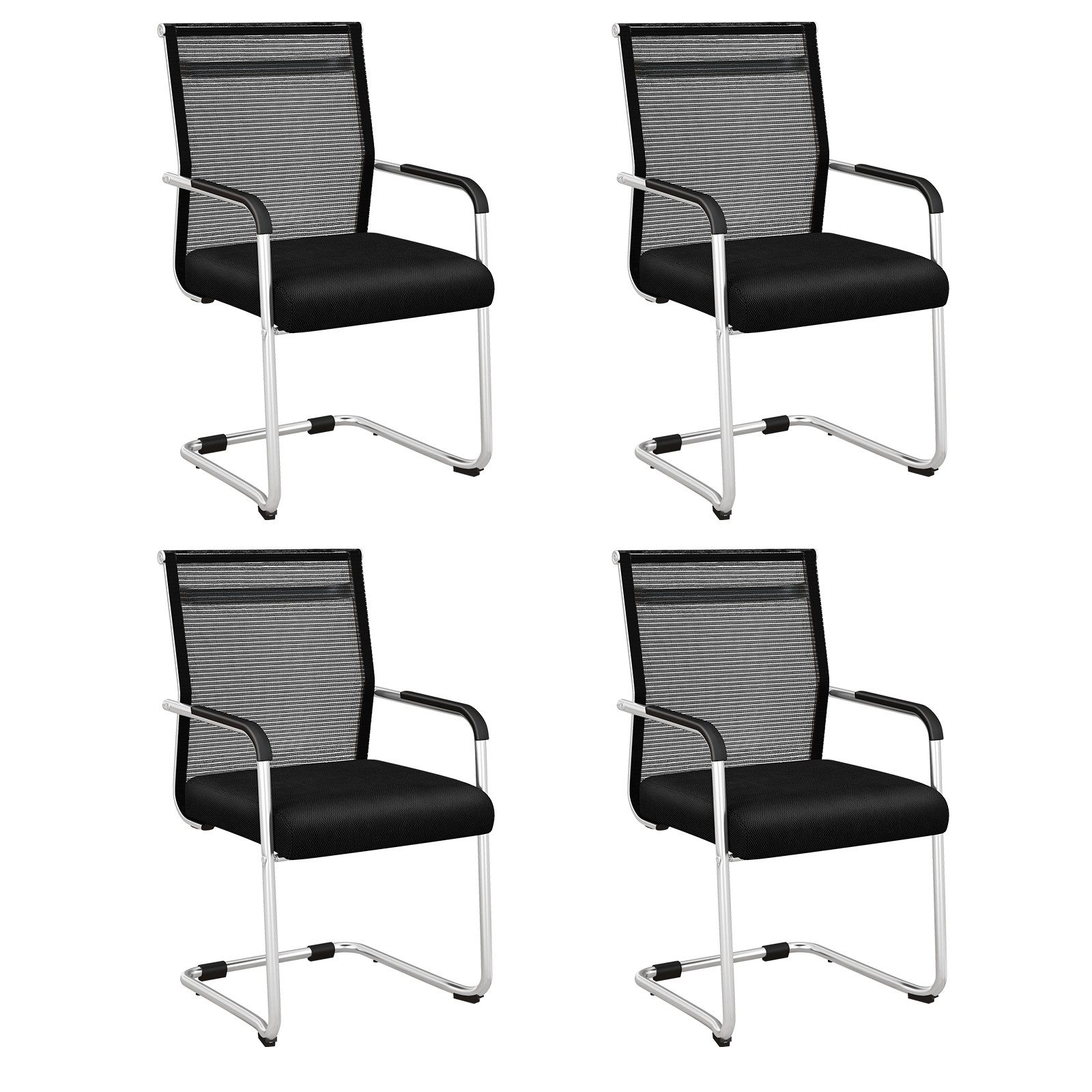 COSTWAY Bürostuhl (4 St), mit Kufenbasis & Armlehne, stapelbar, 54x54x95cm