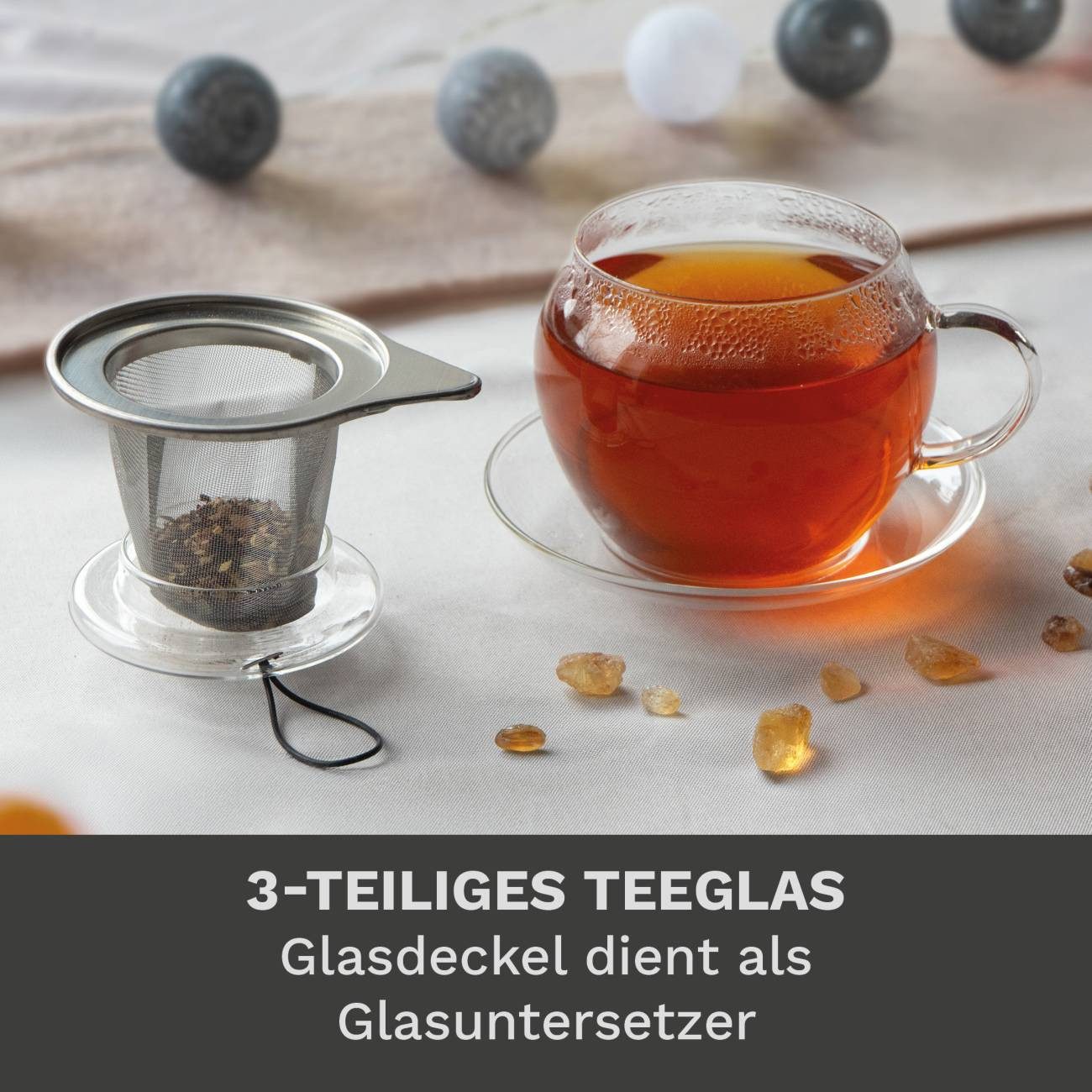 Creano Teeglas JUMBO Tee-Tasse XXL aus Glas mit Henkel, Borosilikatglas, 3-teilig