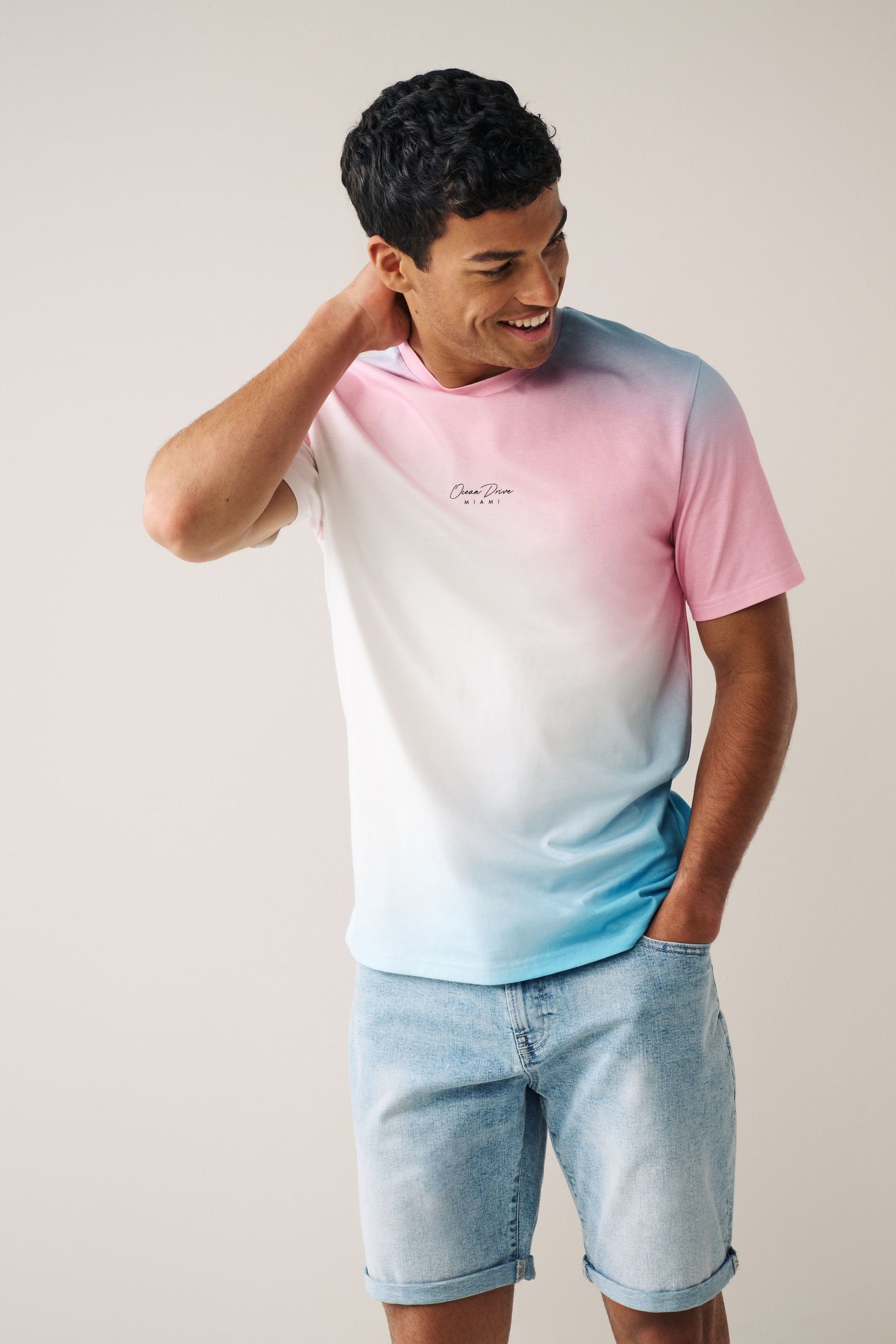 (1-tlg) in Next T-Shirt Pink/Blue Tauchfärboptik T-Shirt