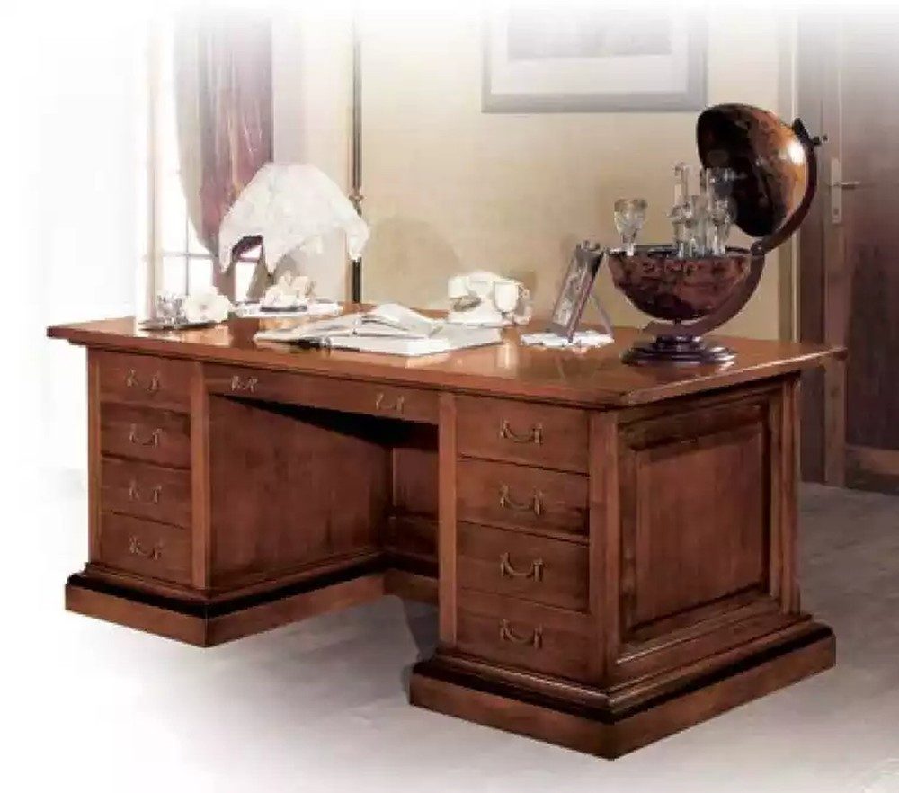 JVmoebel Büromöbel-Set Braune Massivholz-Büromöbel für Home Office, (2-tlg., Nur Bücherregal + Schreibtisch), Made in Europa
