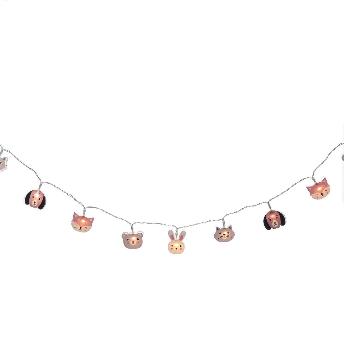 MARELIDA LED-Lichterkette 10 leuchtende Tiere für Kinderzimmer Hund Katze Hase Fuchs 0,9m Timer, 10-flammig
