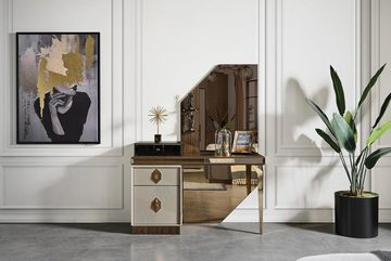 JVmoebel Schminktisch Weiß-Brauner Schminktisch Designer Spiegel Schlafzimmer Möbel 2tlg Set (1-St., Schminktisch mit Spiegel), Made in Europa