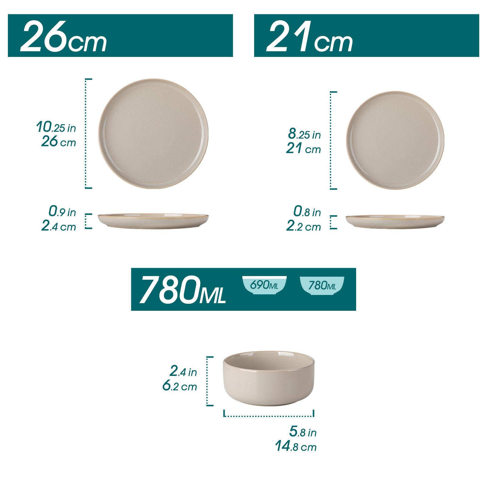 vancasso Geschirr-Set 12/16-tlg Tafelservice für 4, Steingut Geschirrset, Spülmaschinenfest (12-tlg), 4 Personen, Steingut
