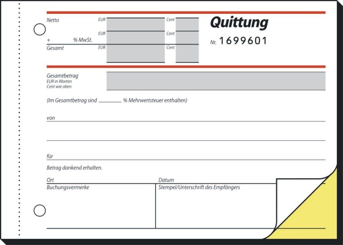 Formularblock Formularbuch Quittung A6 quer SD VE=2x50 Blatt nummeriert.