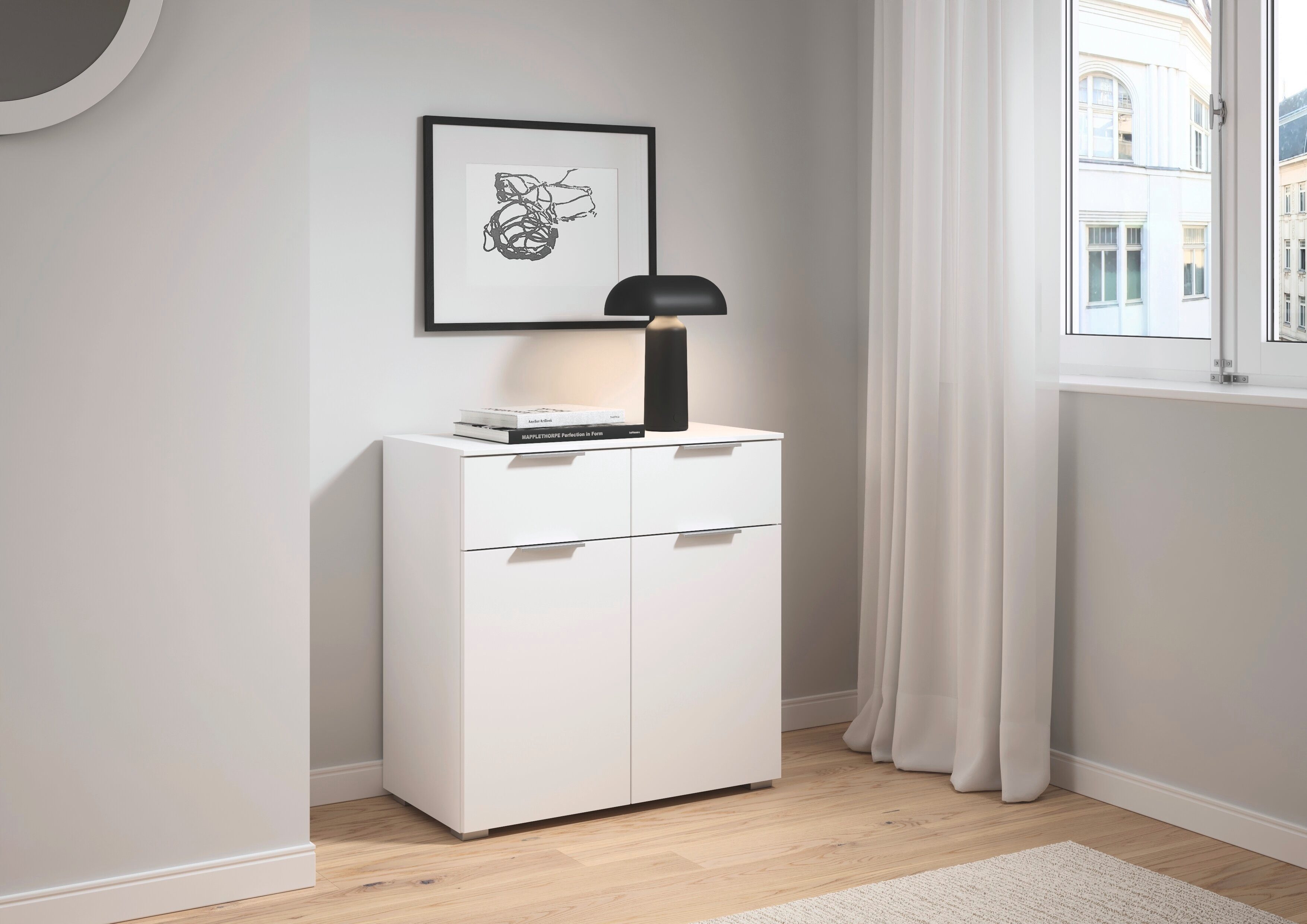 OTTO home Kombikommode Kommode Sideboard Schubladenkommode Schlafzimmerkommode CORTONA (Breite 80 cm inkl. SOFT-CLOSE-FUNKTION, mit moderner Dekor-Front), mit 2 Schubladen und 1 verstellbaren Einlegeboden MADE IN GERMANY