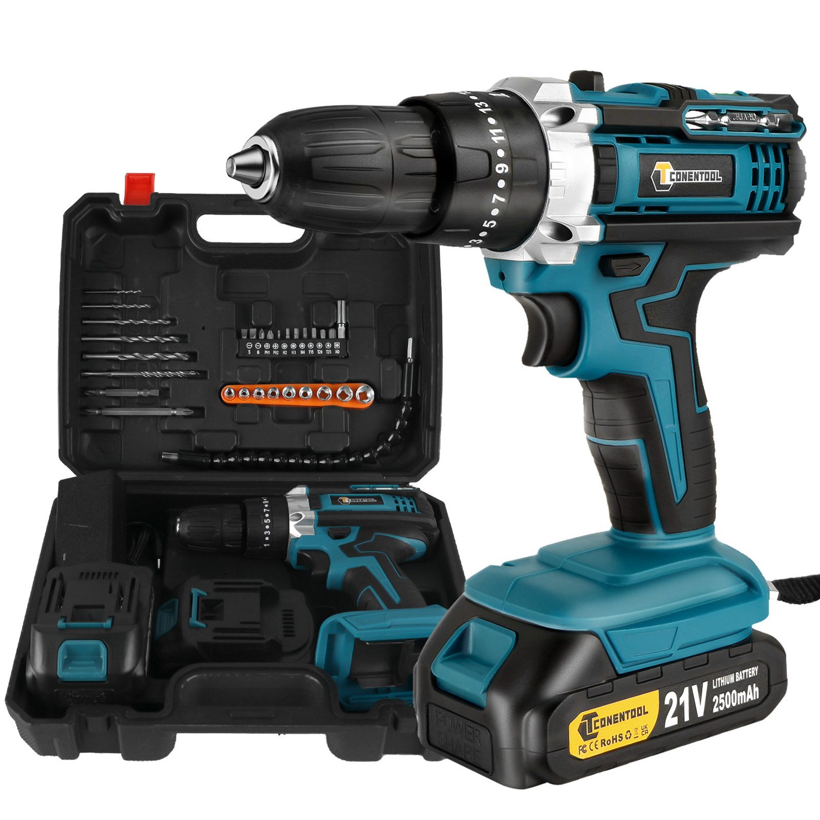 CONENTOOL Akku-Schrauber Akkuschrauber und Bohrschrauber, 1850 U/min, 48 Nm günstig online kaufen