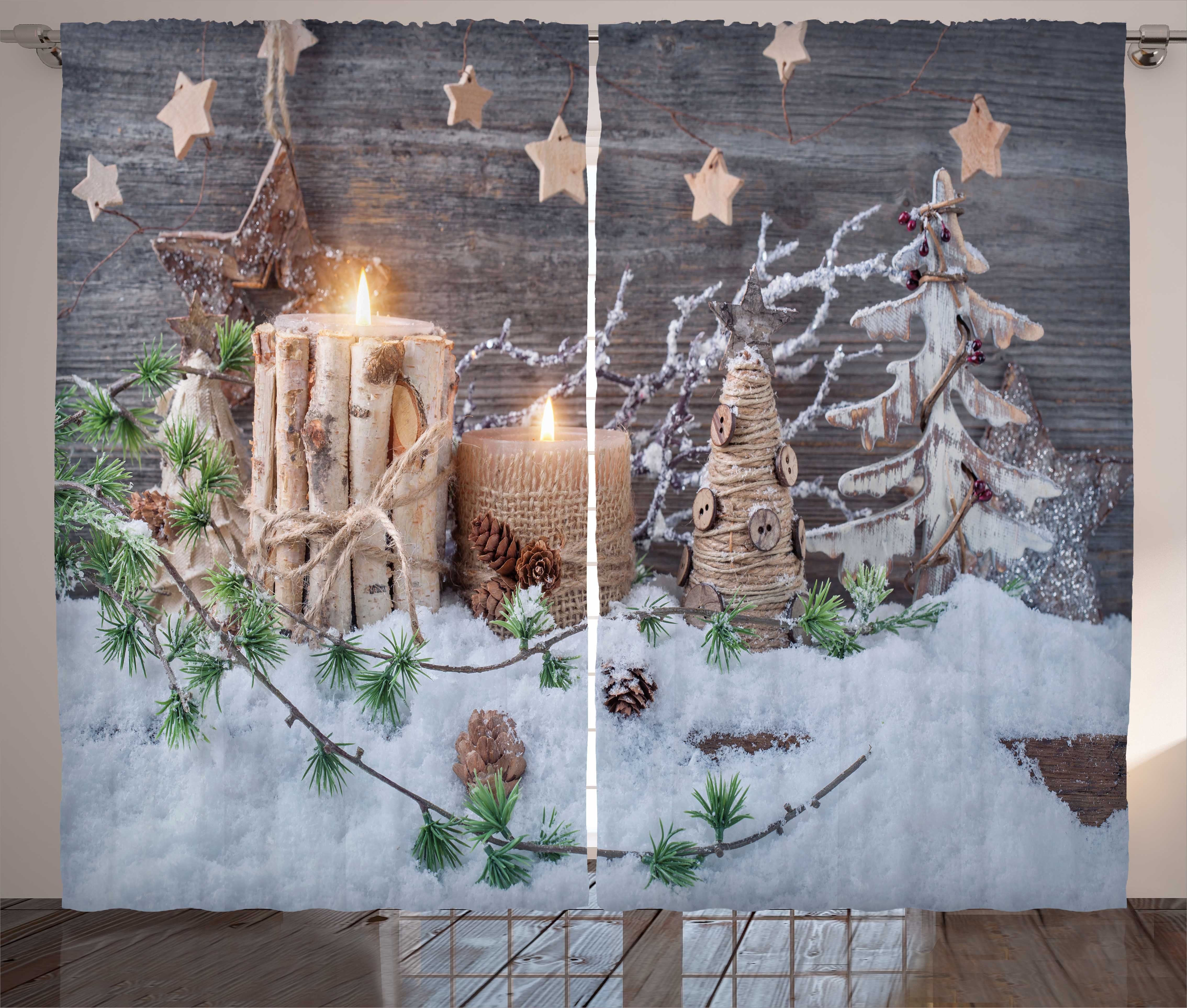 Gardine Schlafzimmer Kräuselband Vorhang mit mit Schlaufen Abakuhaus, und Weihnachten Kerzen Haken, Laternen