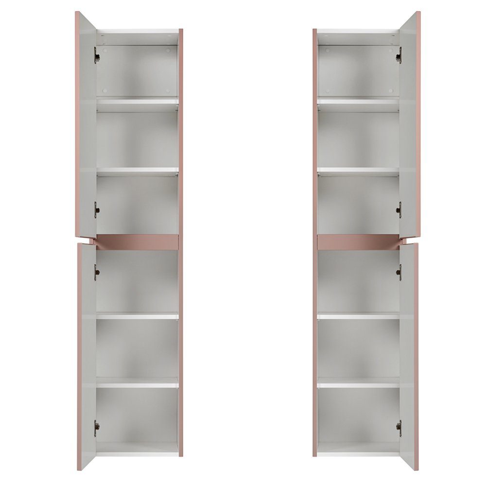 Lomadox Hochschrank IRAKLIO-56-ROSE Badschrank altrosa, Rillen Design, 2 gedämpfte Türen 35/160/33 cm