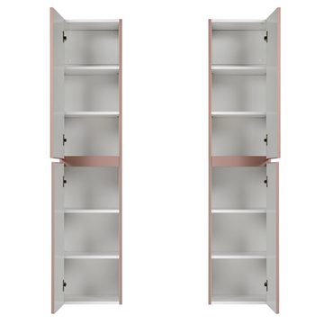 Lomadox Hochschrank IRAKLIO-56-ROSE Badschrank altrosa, Rillen Design, 2 gedämpfte Türen 35/160/33 cm