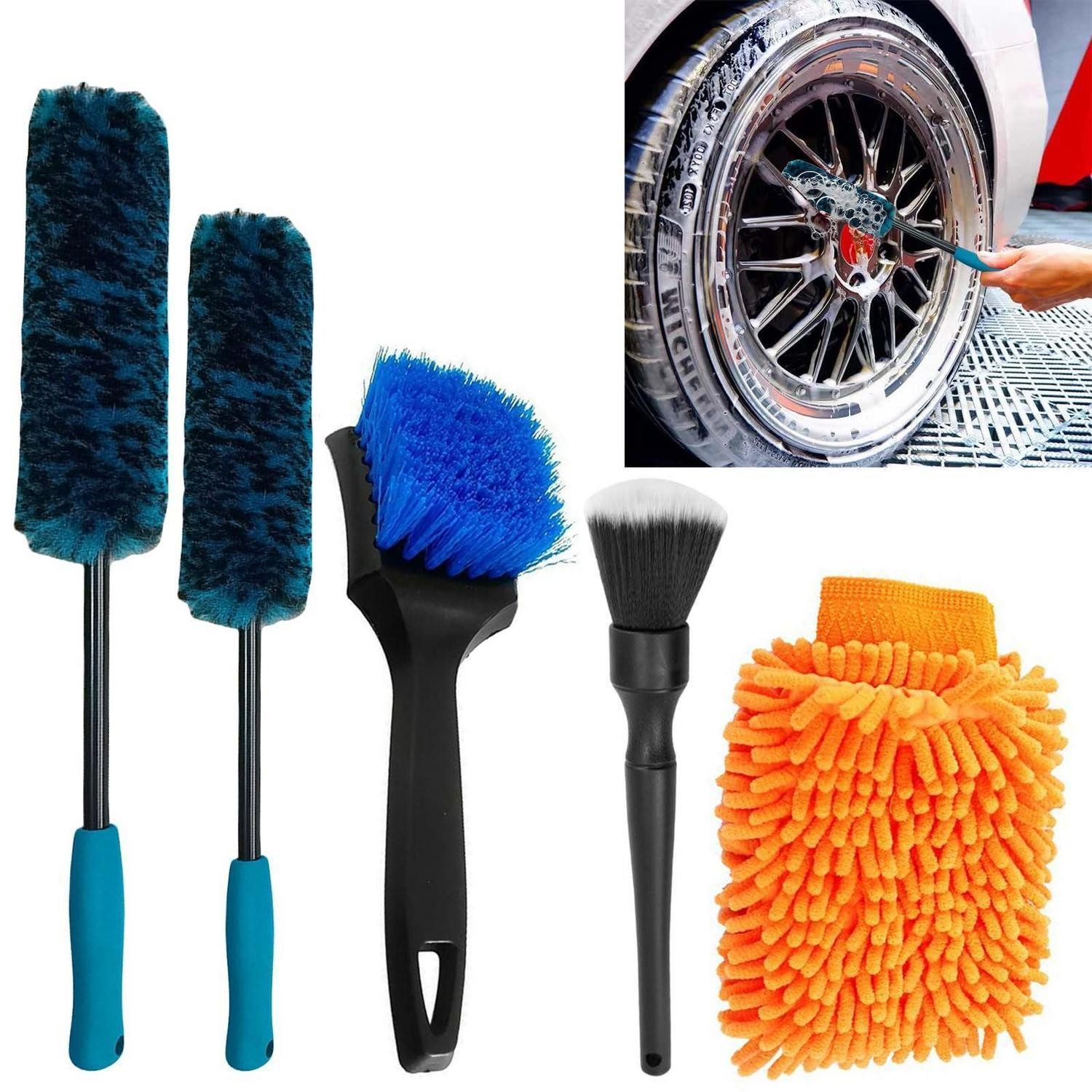 LuxusKollektion Reinigungsbürsten-Set Auto Reinigungsset 5tlg Felgenbürste Mikrofaser Innenraum C