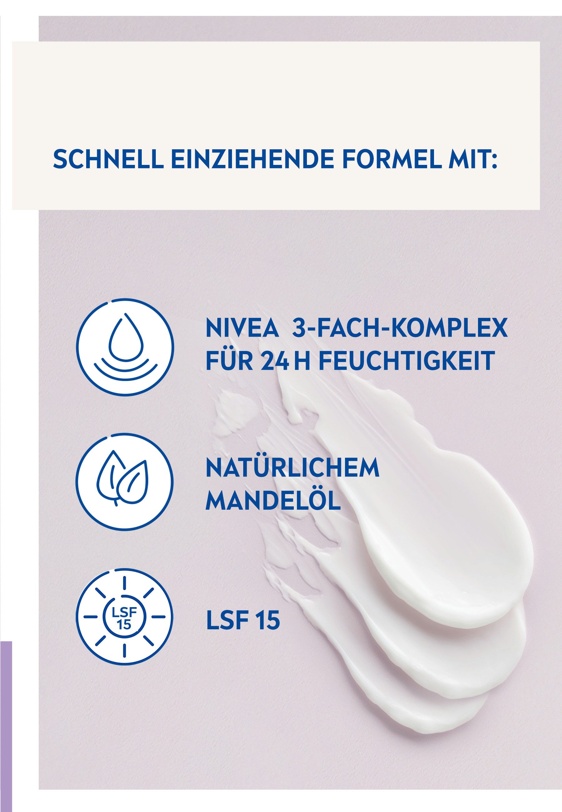 Nivea Tagescreme Reichhaltige Tagespflege LSF 15 3 x 50ml, 3-tlg., mit Mandelöl