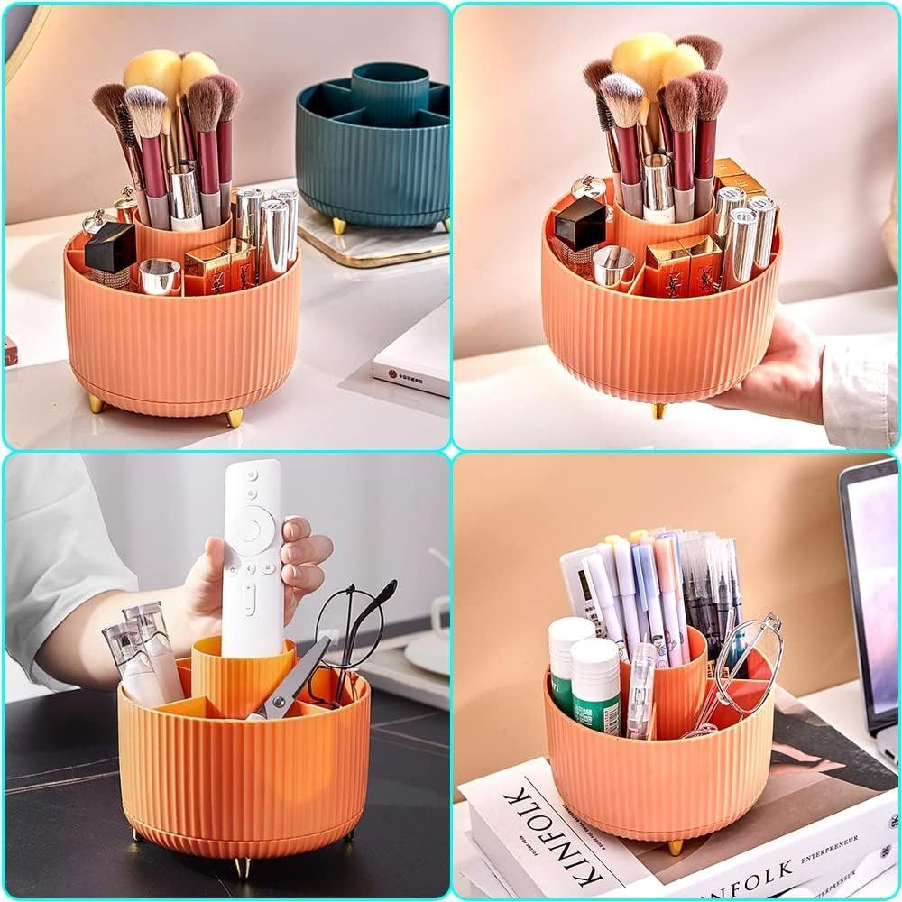 360 ° Kosmetikregal TUABUR drehbarer Orange Pinsel-Organizer, Maniküre-Kosmetik-Etui